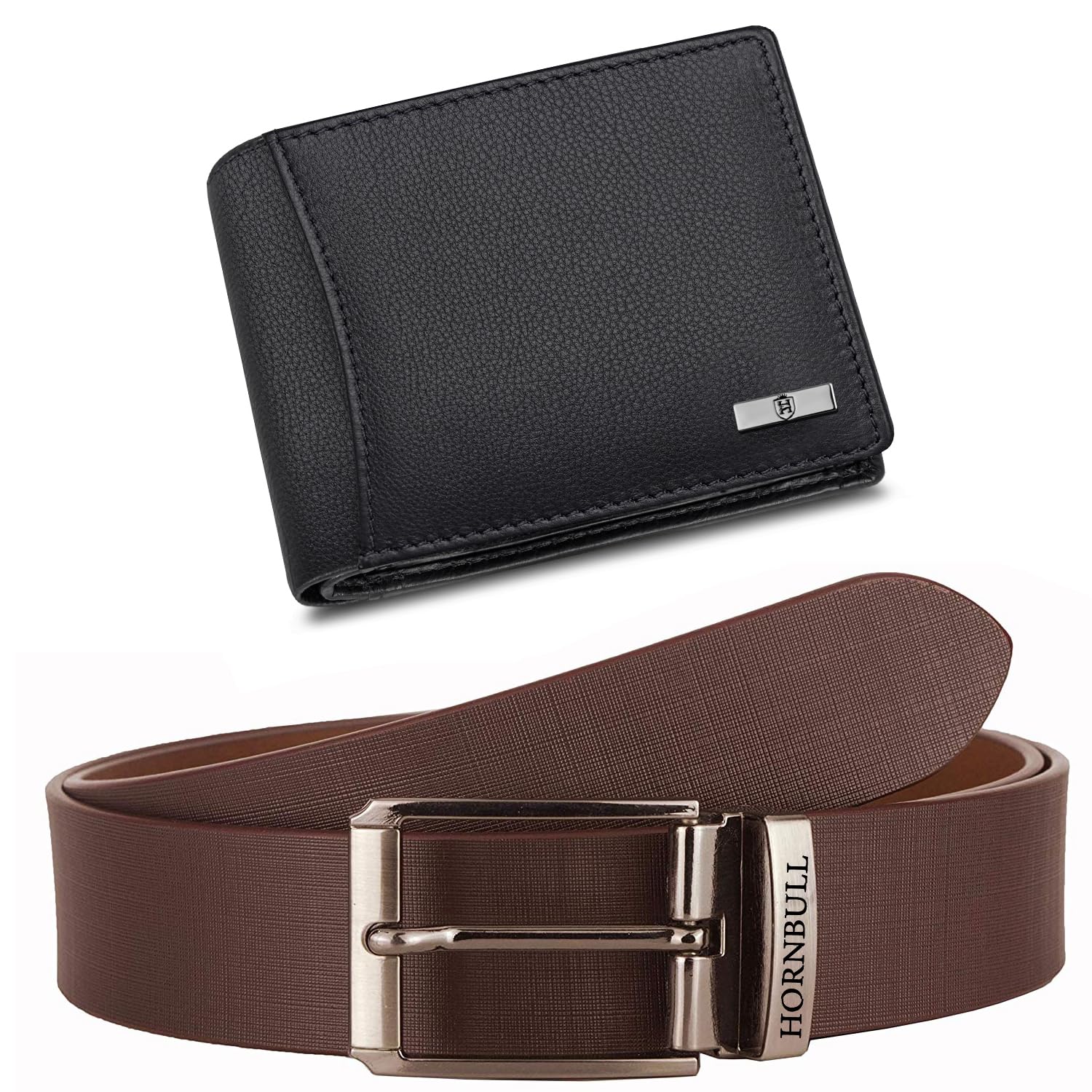 HORNBULL Combo Gift Set for Mens | Black Wallet and Brown Belt Mens Combo | Genuine Leather Wallet with RFID Protected | Valentine's Day Gift for Men BW3096