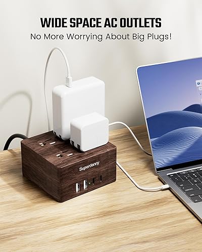 Miniatura 10 de SUPERDANNY - Estación de carga con protector de subida de tensión, con 4 enchufes de CA bien espaciados y 4 puertos USB inteligentes, cable de