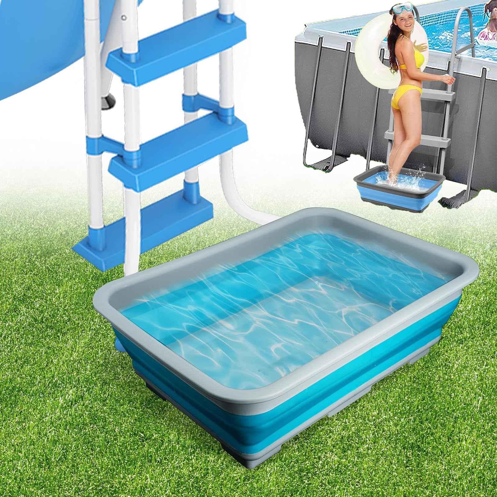 AIDODIA Pool FußWanne - Rutschfestes Faltbare FußBad FüR PoollüGe, FußReinigungsbecken, Pool Sauber Halten (Blau)