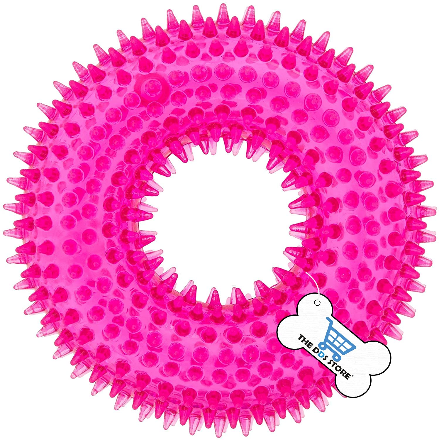 THE DDS STORE Dog Toy XL, Squeaky Dog Chew Toy 100% Natural Rubber, Tough strongTeething Toy Small & Large Dogs Indestructible, Interactive Dog Toy for Boredom Spike Ring (Pink Spike Ring) (B098PHVRQF) Amazon Price History, Amazon Price Tracker