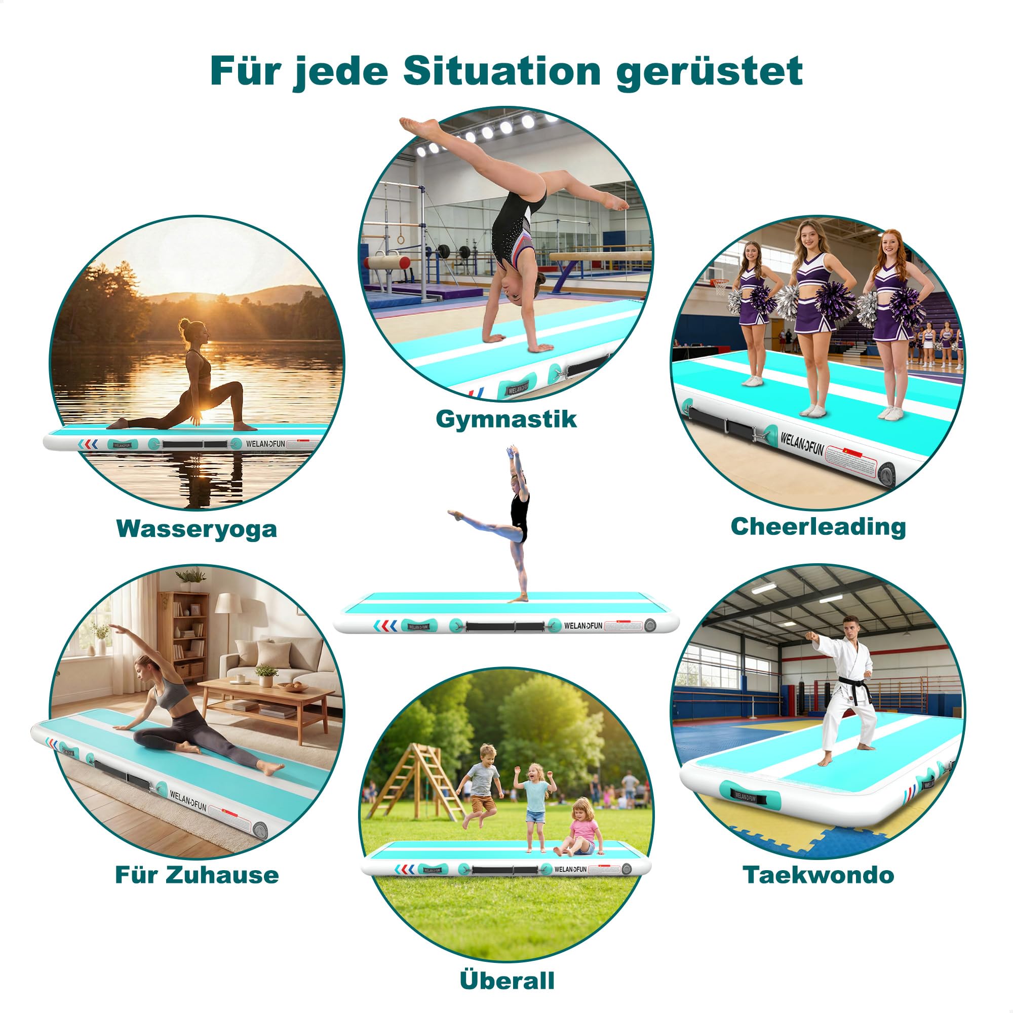 Air Matte Track Turnmatte Aufblasbar 15 / 20cm mit Luftpumpe, 3/4 / 5 / 6m Gymnastikmatte Tumbling Matten, Trainingsmatte für Yoga/Zuhause/Taumel/Turnhalle