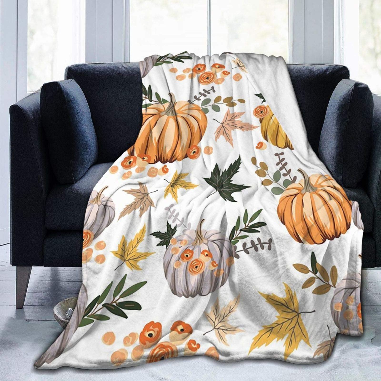 Autumn Blanket Pumpkin Throw, Autumn Throws for Sofa Orange Flannel Throw Blanket Fall Pumpkin Blanket for Couch Sofa Bed 60x80inch(150x200cm)