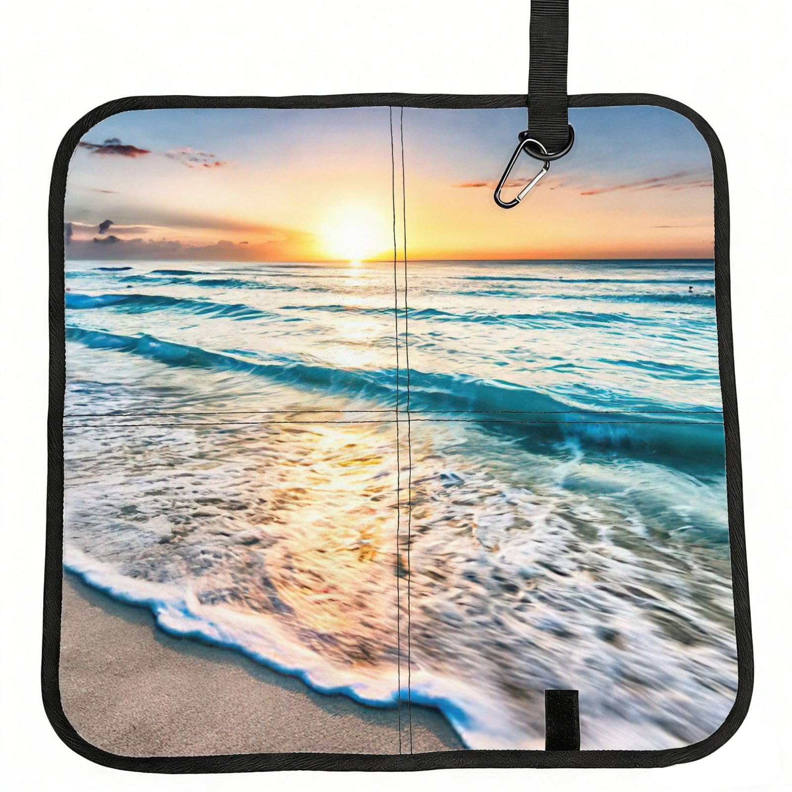 bghdfa Ocean Sunrise Print Outdoor Sitting Mat Waterproof Oxford Cloth Seat Cushion Folding Foam Camping Seat For Picnic