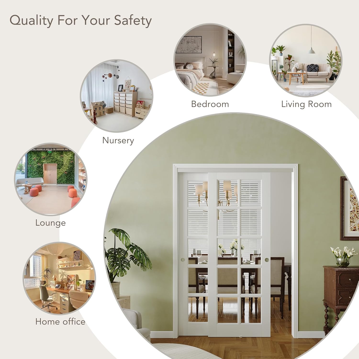 60" x 80" Bypass Sliding Doors, 10-Lite Glass Interior Panels with Hardware Kit, Assembly Required, MDF Material with White Primer, Easy to Install, Ideal for Closet and Pantry Use