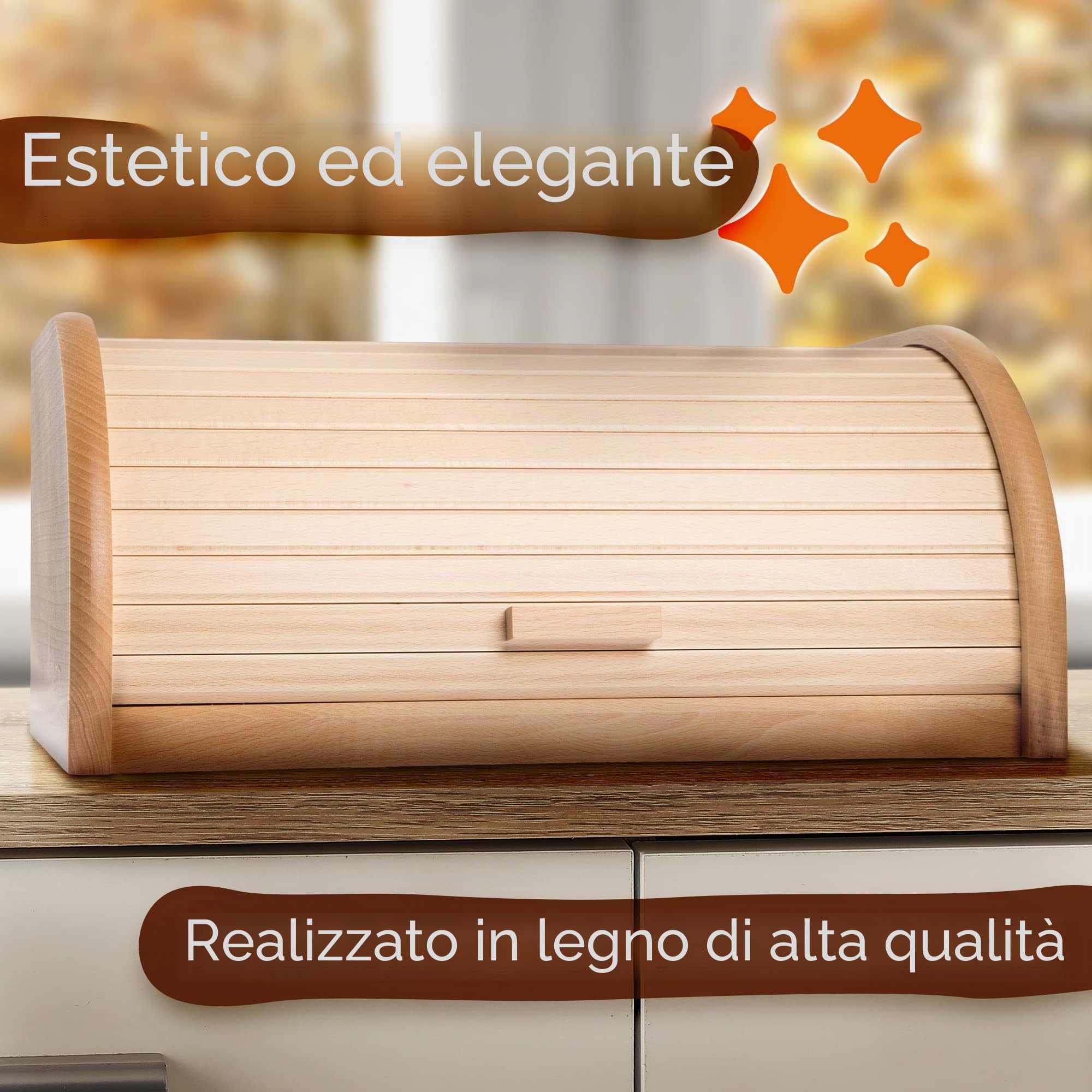 KADAX Portapane in Legno, Contenitore per Pane con Coperchio Scorrevole e Grande Capacità, Porta Pane con Coperchio a Serranda per Cucina (Naturale)