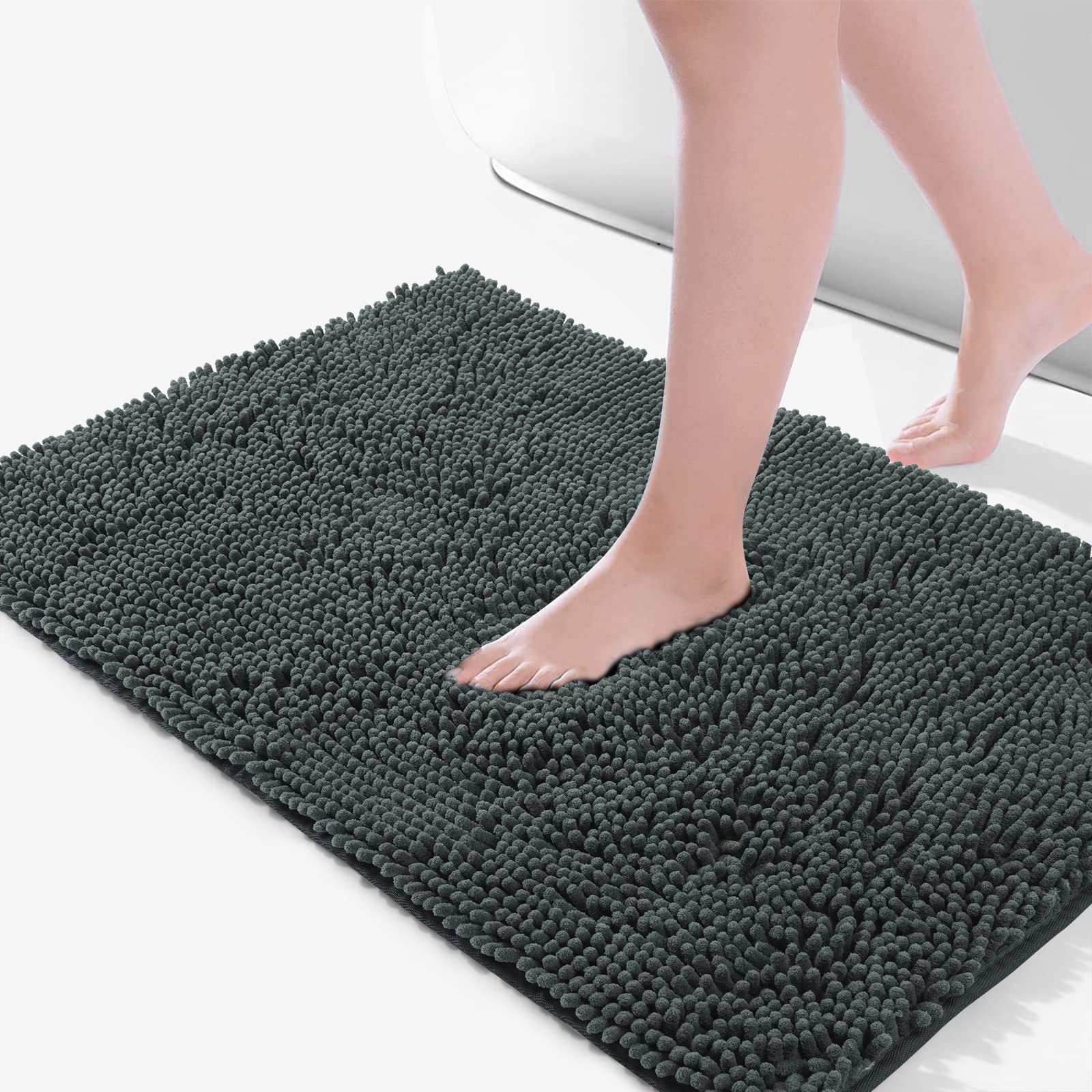 Yastouay Bath Mats for Bathroom, Non-Slip Machine Washable Absorbent Soft Plush Chenille Bath Rug Mat, Bathroom Carpet Mats for Shower Floor and Bathtub, 20x32 Inches, Gray