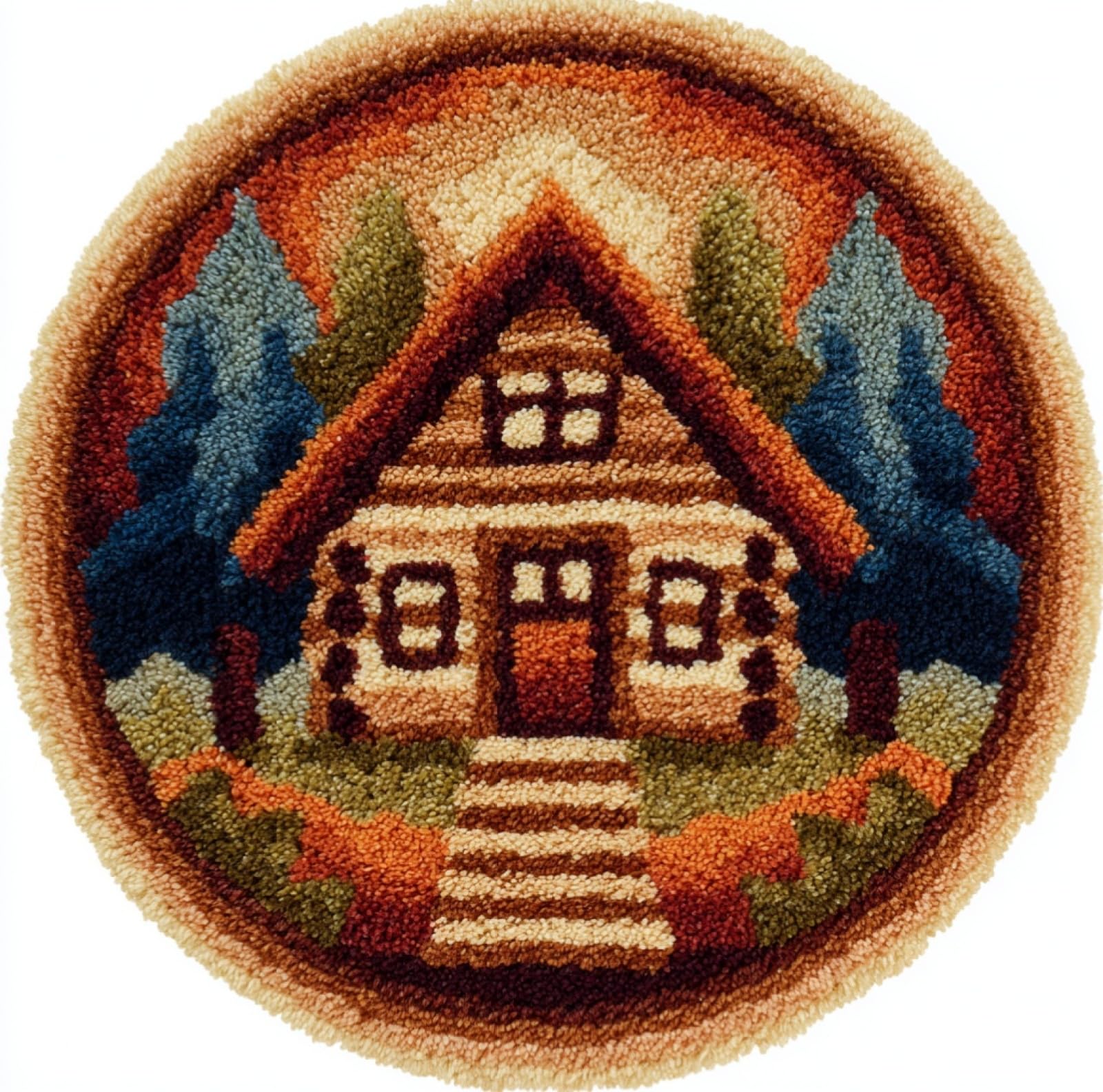 WallustrioaW Latch Hook Rug Kits for Adults Beginners,Forest Cabin,DIY Craft Doormat Carpet Making Kit Tapestry Gift Home Decorations,50x50cm