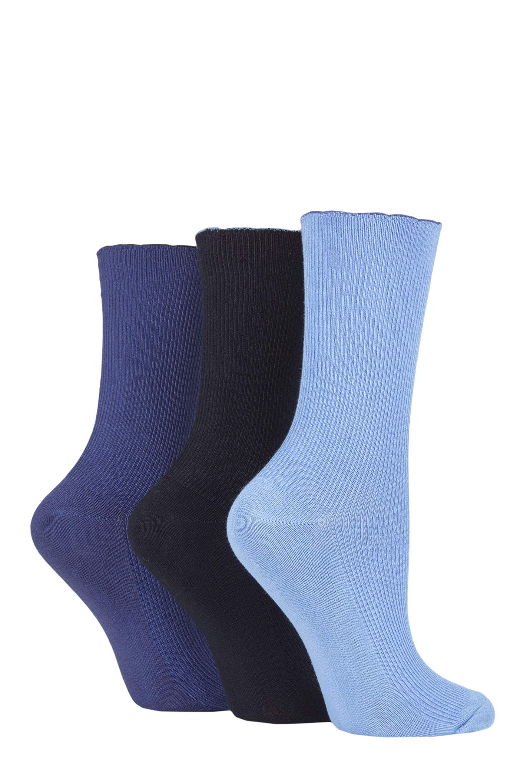Elle Women's Denim Ribbed Bamboo Socks With Scallop Top Pack Of 3 (, 4-8)