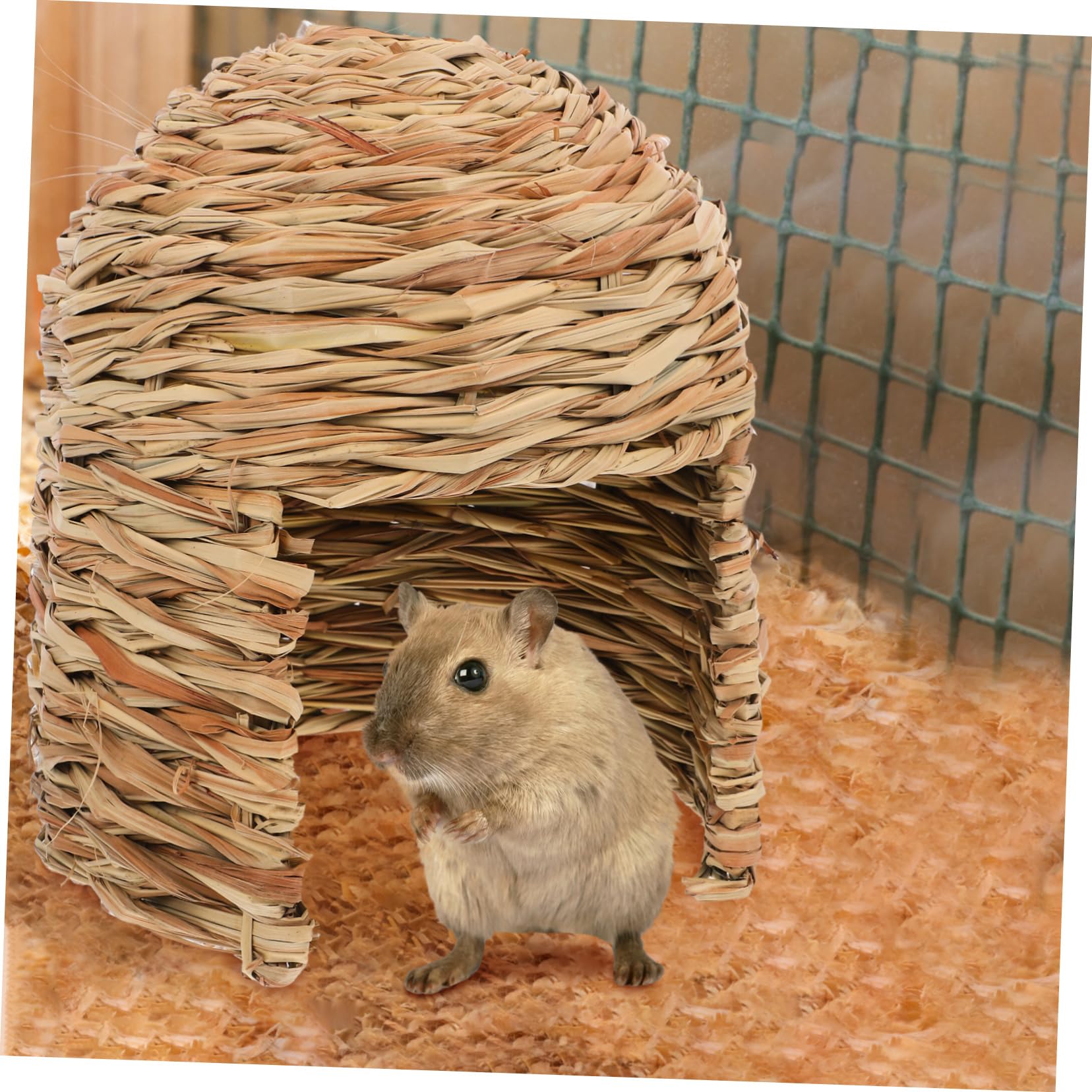 POPETPOP Casetta in Paglia per Conigli e Cavie, Rifugio Pieghevole | Letto Intrecciato Naturale, Uso Interno ed Esterno, Spazio Caldo e Portatile per Piccoli Animali e Furetto
