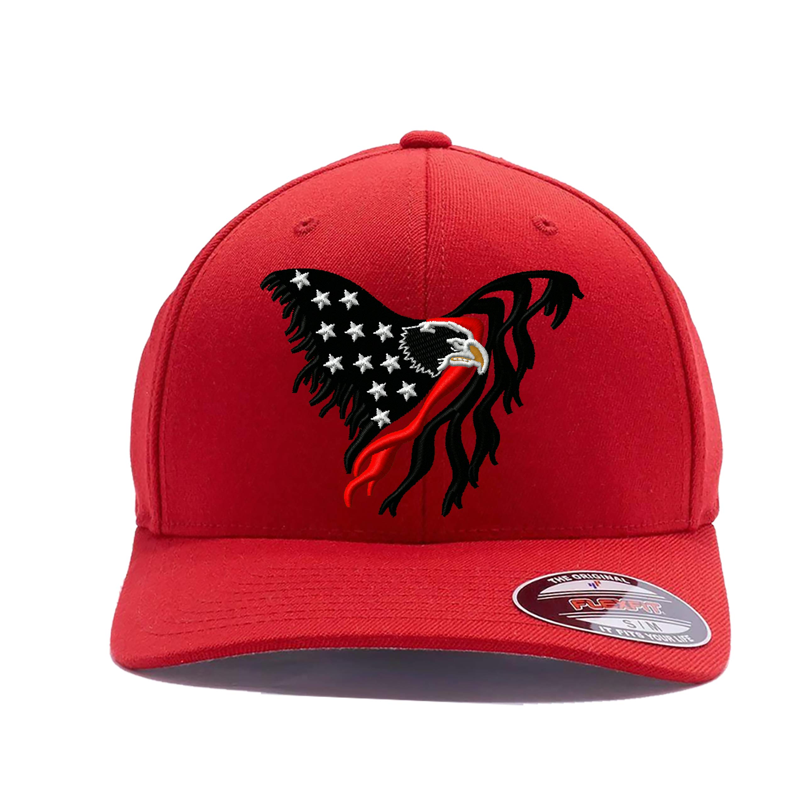 GNB CUSTOM EMBROIDERY LLCThin Red Line Eagle - Thin Blue Line Eagle - American Flag Eagle Flexfit hat. Red, S-M