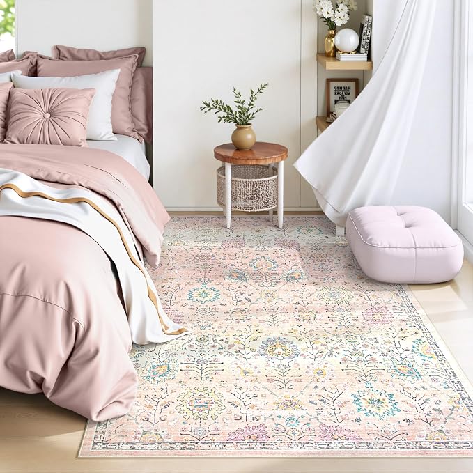 Tapete decorativo Boho rosa 5x7 lavable miniatura 7