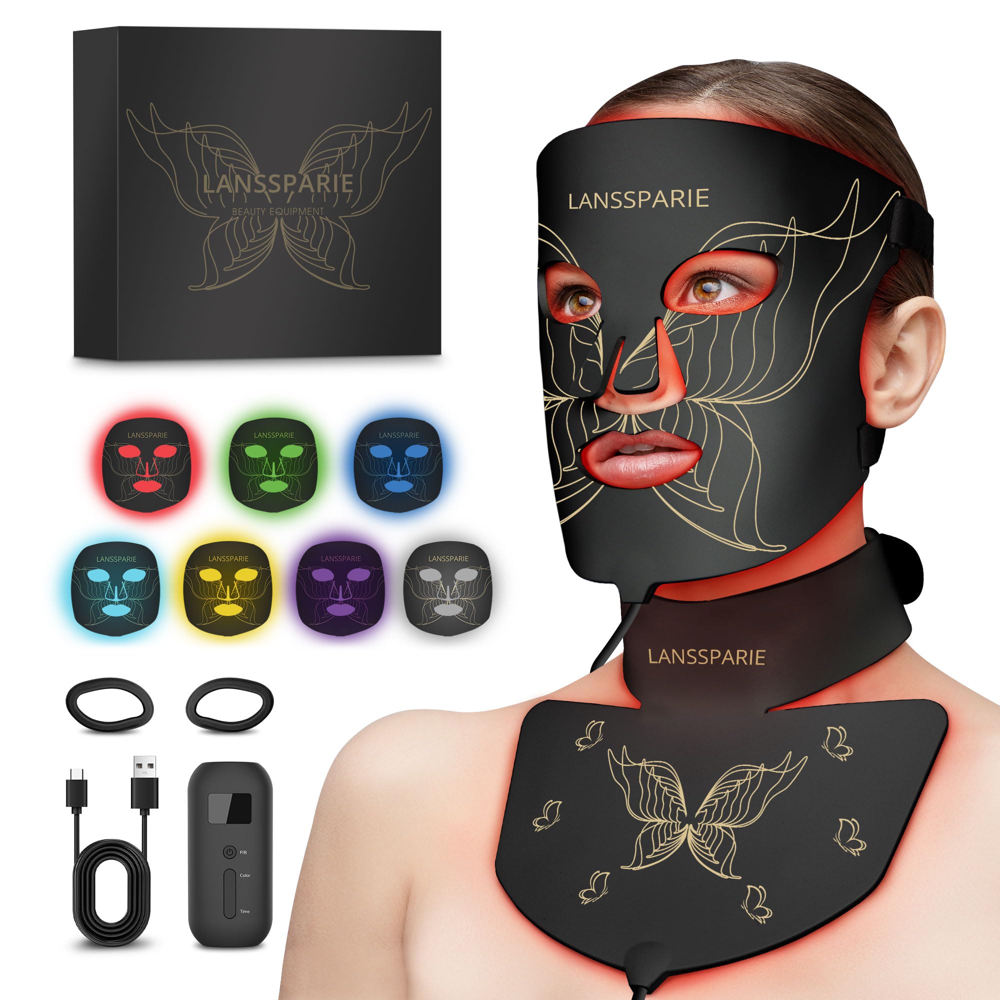LED Light Therapy Mask 7 Modes Soft Silicone Red Light Therapy Mask for Face and Neck Red Light