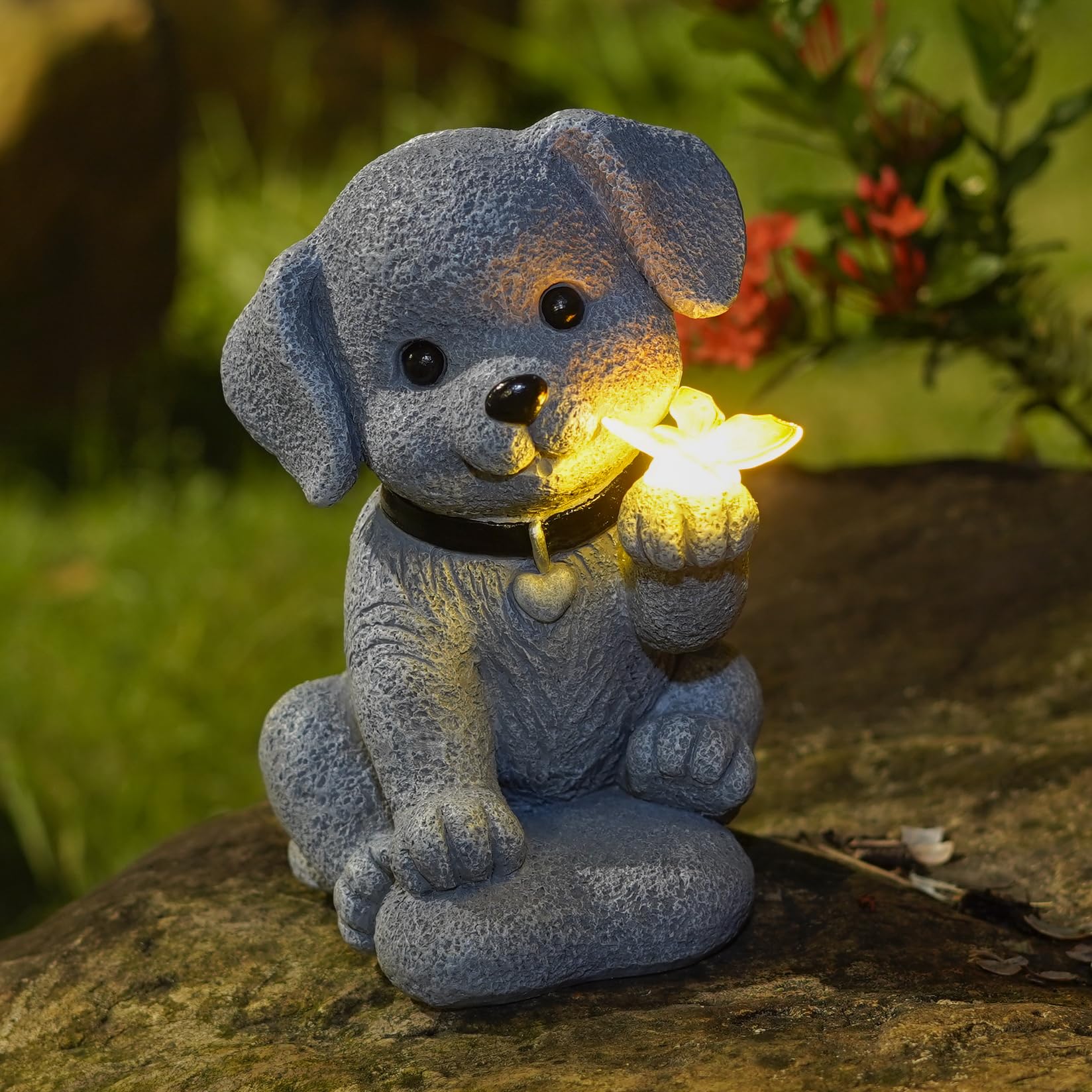 Solar Dog Statue with Butterfly – Outdoor Garden Decor for Home, Patio, Yard, Balcony, or Porch – Ideal Gifts for Women, Mom, Grandma – Housewarming Surprise