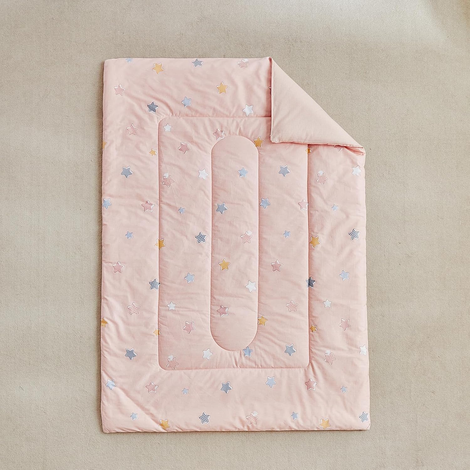 DuShow Cotton Toddler Bedding Set for Girls,4 Piece Toddler Bed Sets,Pink Star Pattern Kids Comforter Sheet Set,Includes Quilted Comforter,Fitted Sheet,Top Sheet,and Pillow Case