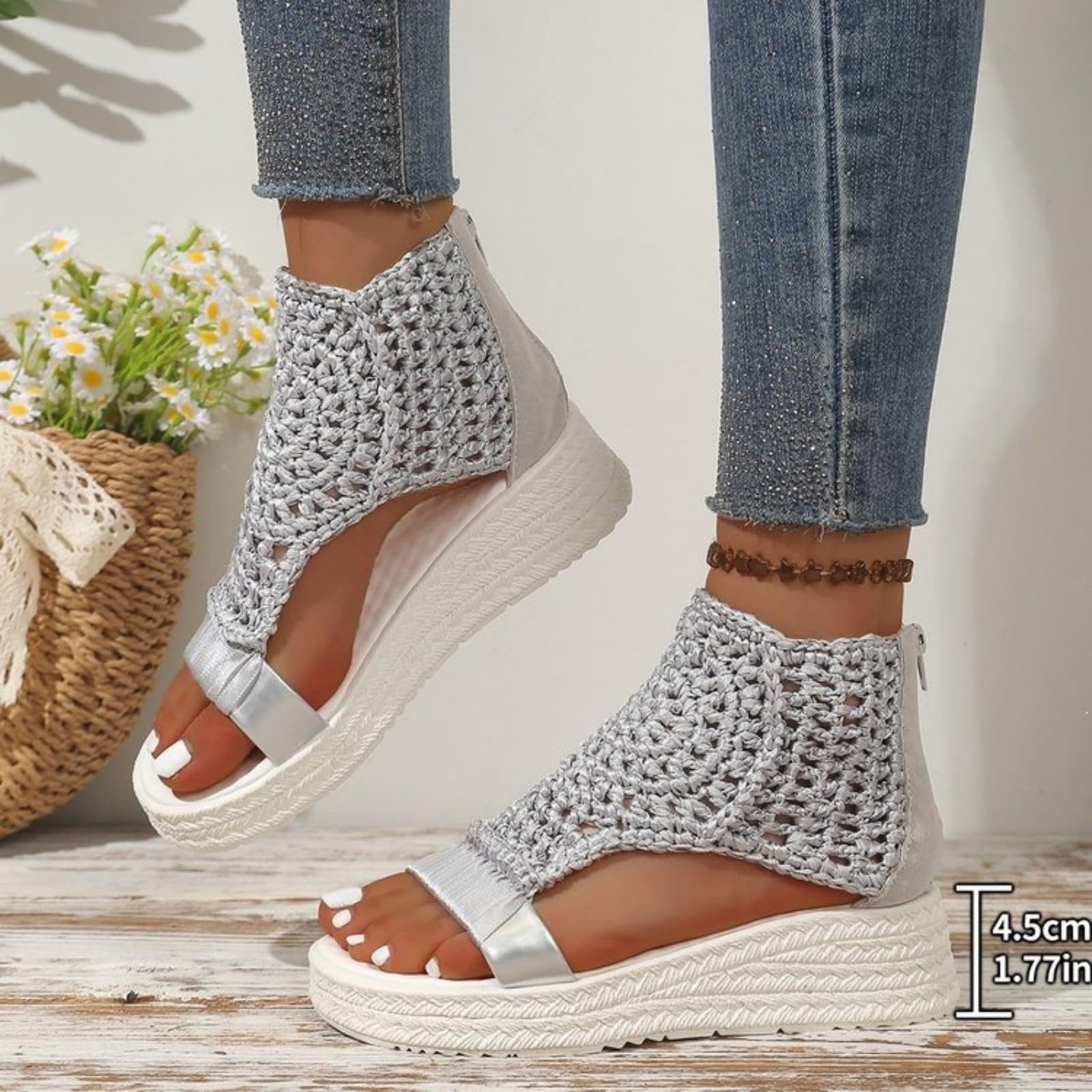 Sandalias Tacón Plataforma Mujer, Sandalias Tacón plano Cremallera