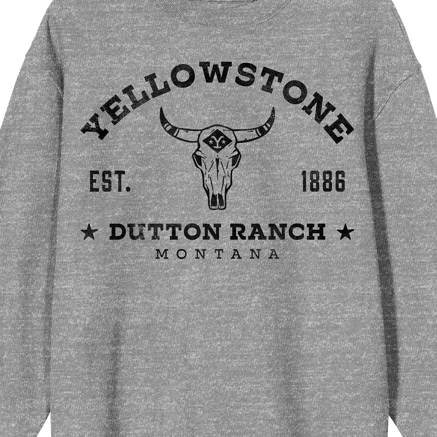Bioworld Yellowstone Collegiate Text With Cow Skull Crew Neck Long Sleeve Athletic Heather Adult Sweatshirt