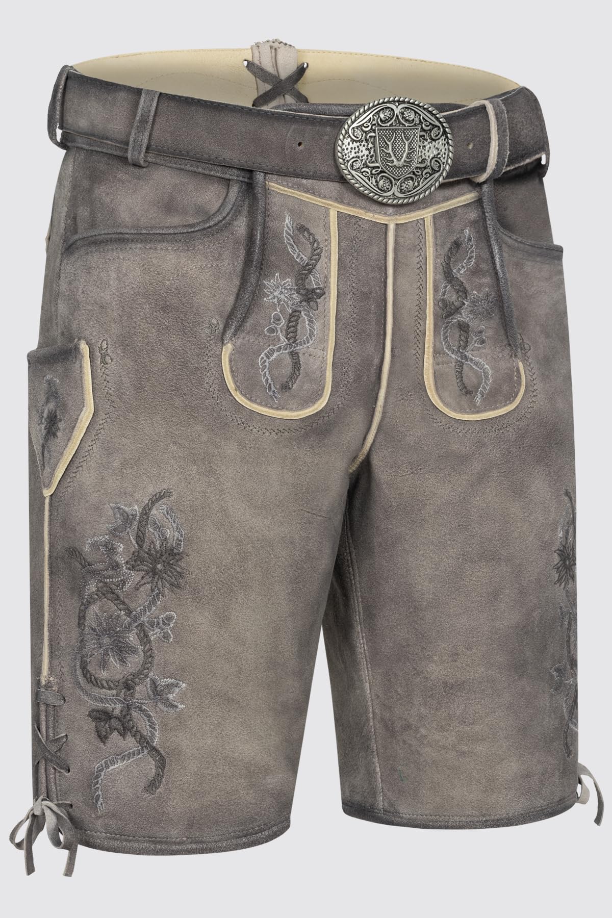 Krüger Herren Trachten Lederhose kurz, Modell: Lederhose Mirko mit Gürtel, Knielang, Tracht, Volksfest