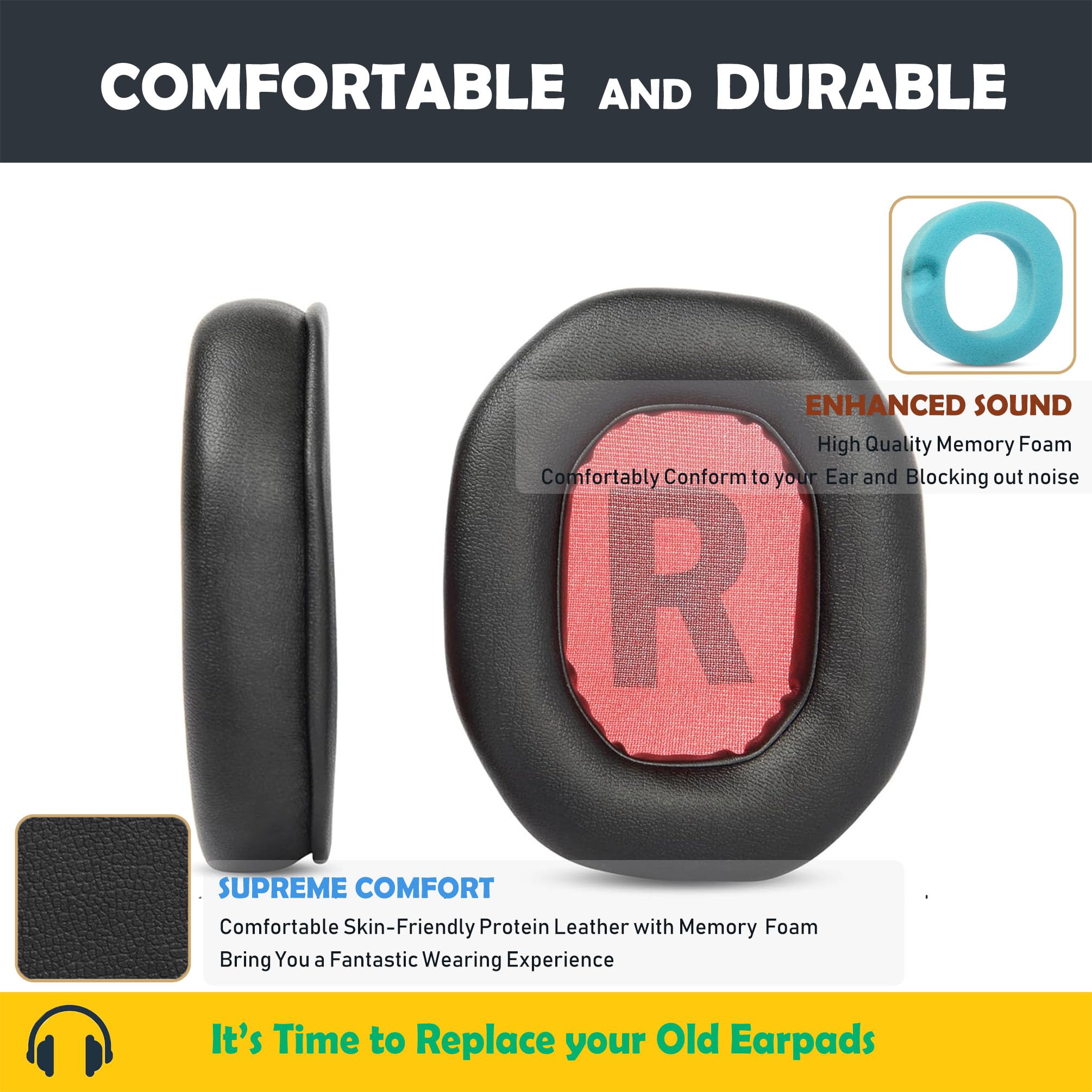 Teufel Cage Gaming HD Earpads and Headband Cushion for Teufel Cage Gaming HD Headset Ear cushions with Protein Leather and Memory foam - Image 3