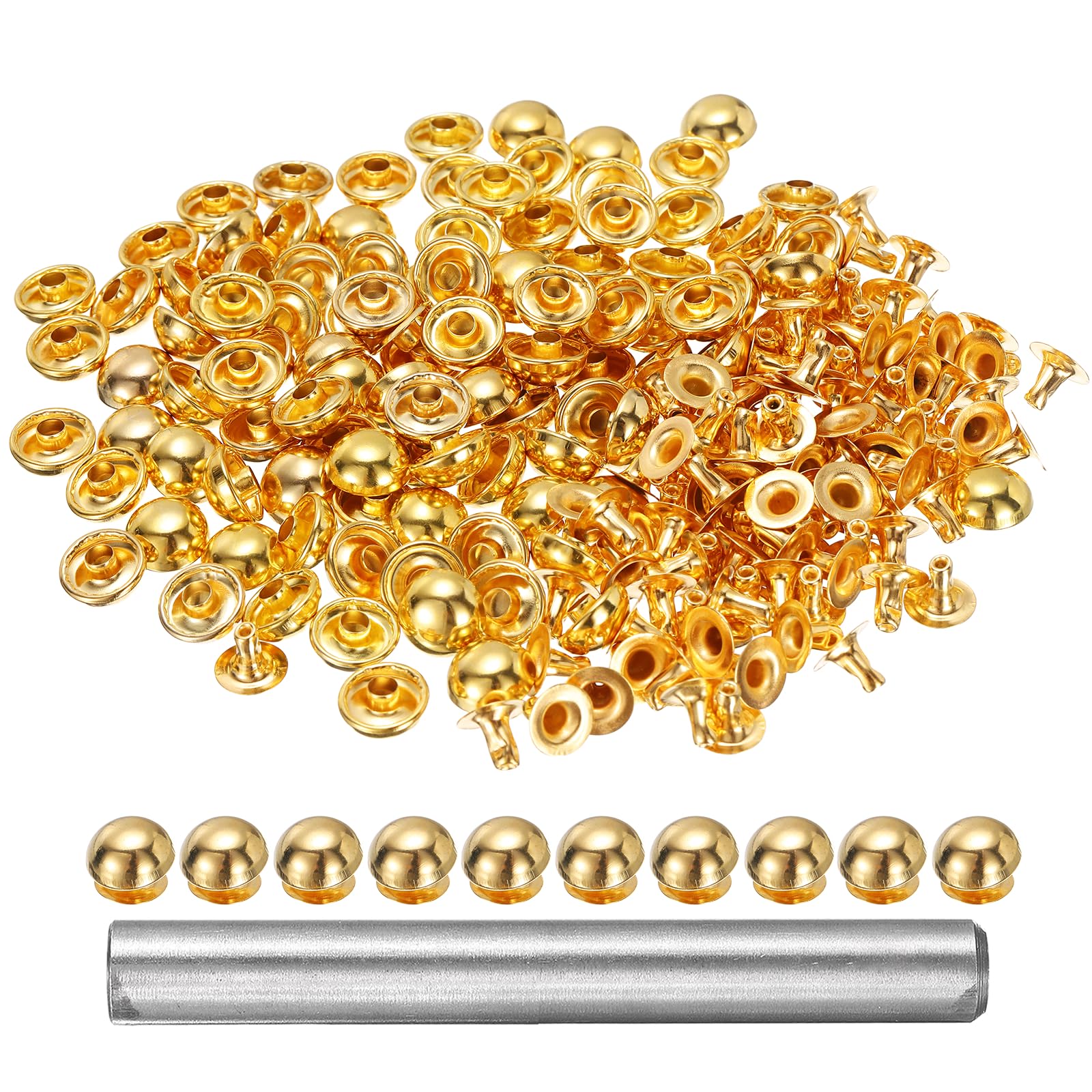 sourcing map 100pcs Round Dome Leather Rivets 10mm Leather Rivets Rapid Punk Spikes Leathercraft Decoration with Hole Punch for Rock Nailheads Clothing Belts Bags Shoes, Gold โ image 1