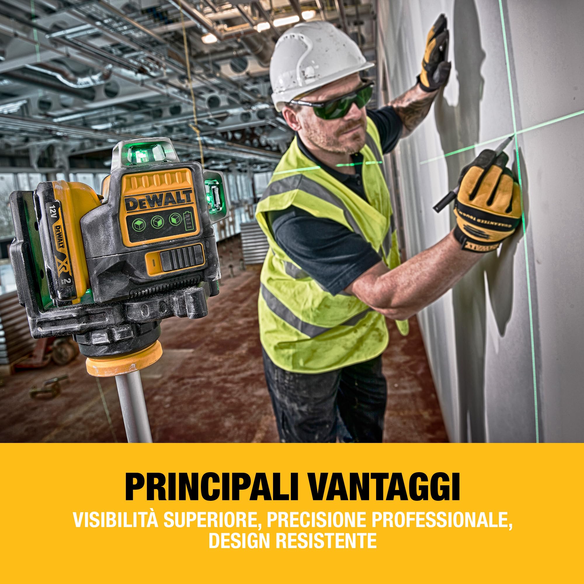 DEWALT 12V XR 3 x 360 linee trasversali laser verde, 1 X 2Ah, DCE089D1G-QW