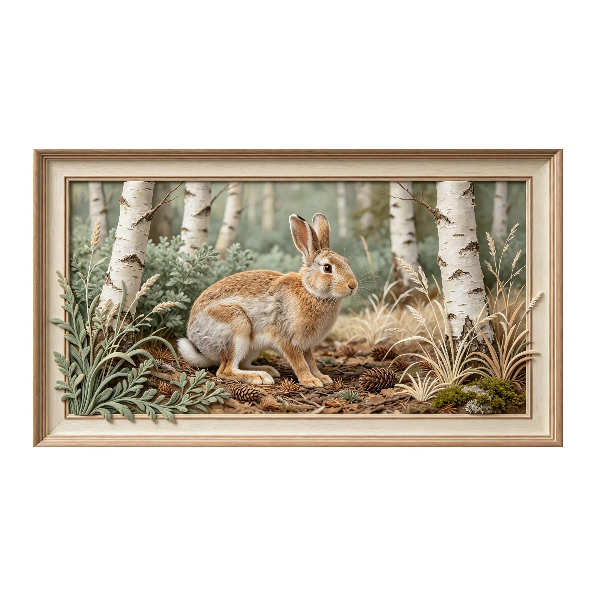 Yzpallescene 3D 3D Framed Wall Art 50cm×90cm Forest Rabbit Woodland Landscape Realistic Style Large Size SelfAdhesive Removable Wall Decor Prints Artwork for Living Room Bedroom Office