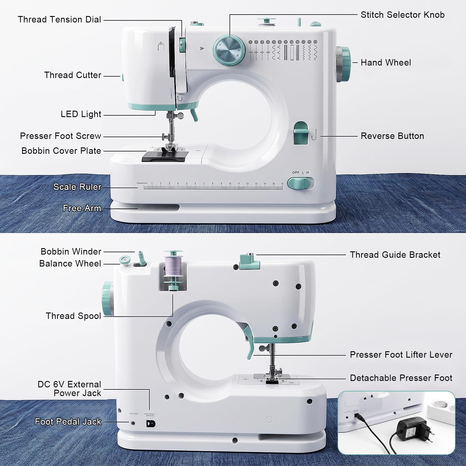 Máquina de Coser Principiantes 12 Programas de Puntadas con Kit de Costura