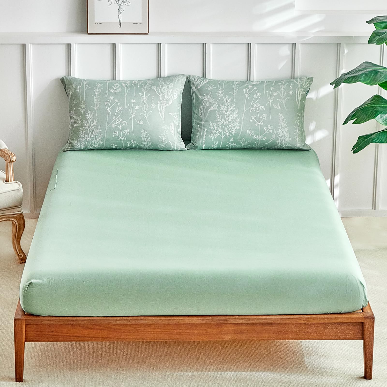 Tokokimo King Size Duvet Cover Sets 4 Piece Sage Green Bedding Set including Fitted Sheet - Image 4