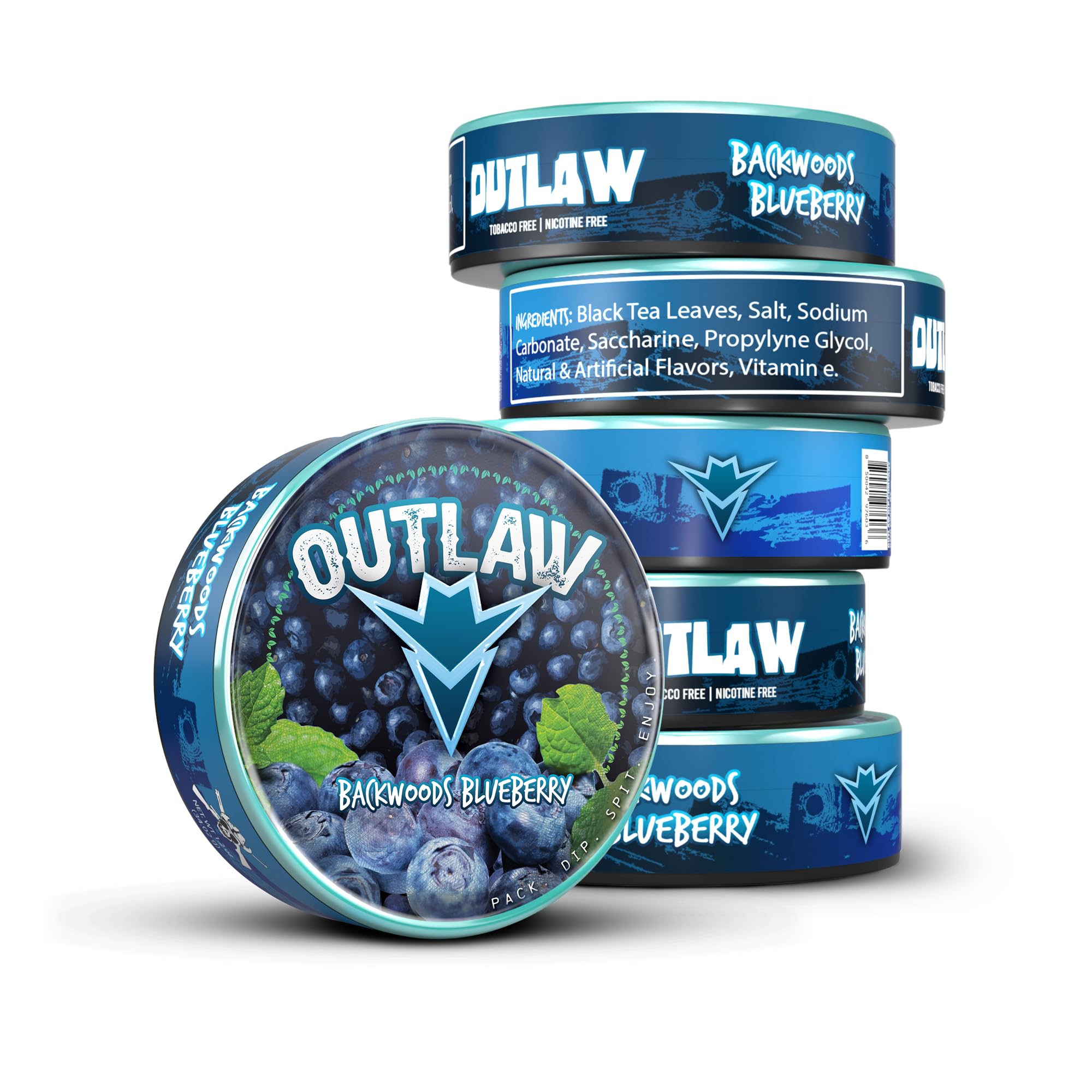 Outlaw Dip - Backwoods Blueberry - Fat Cut - 6 Pack - Tobacco & Nicotine Free Chew