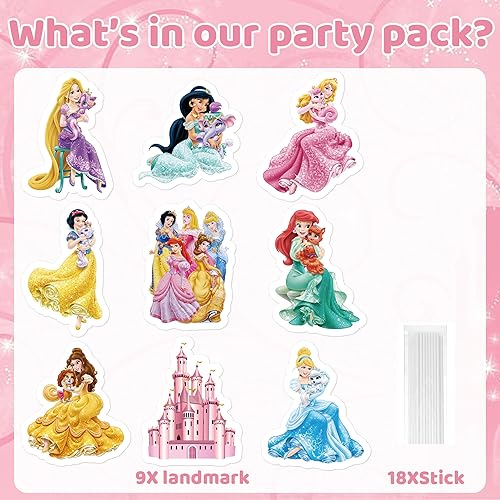 Miniatura 2 de Suministros de fiesta de princesas  9 carteles de patio con estacas para decoración de fiesta de cumpleaños de princesa al aire libre para