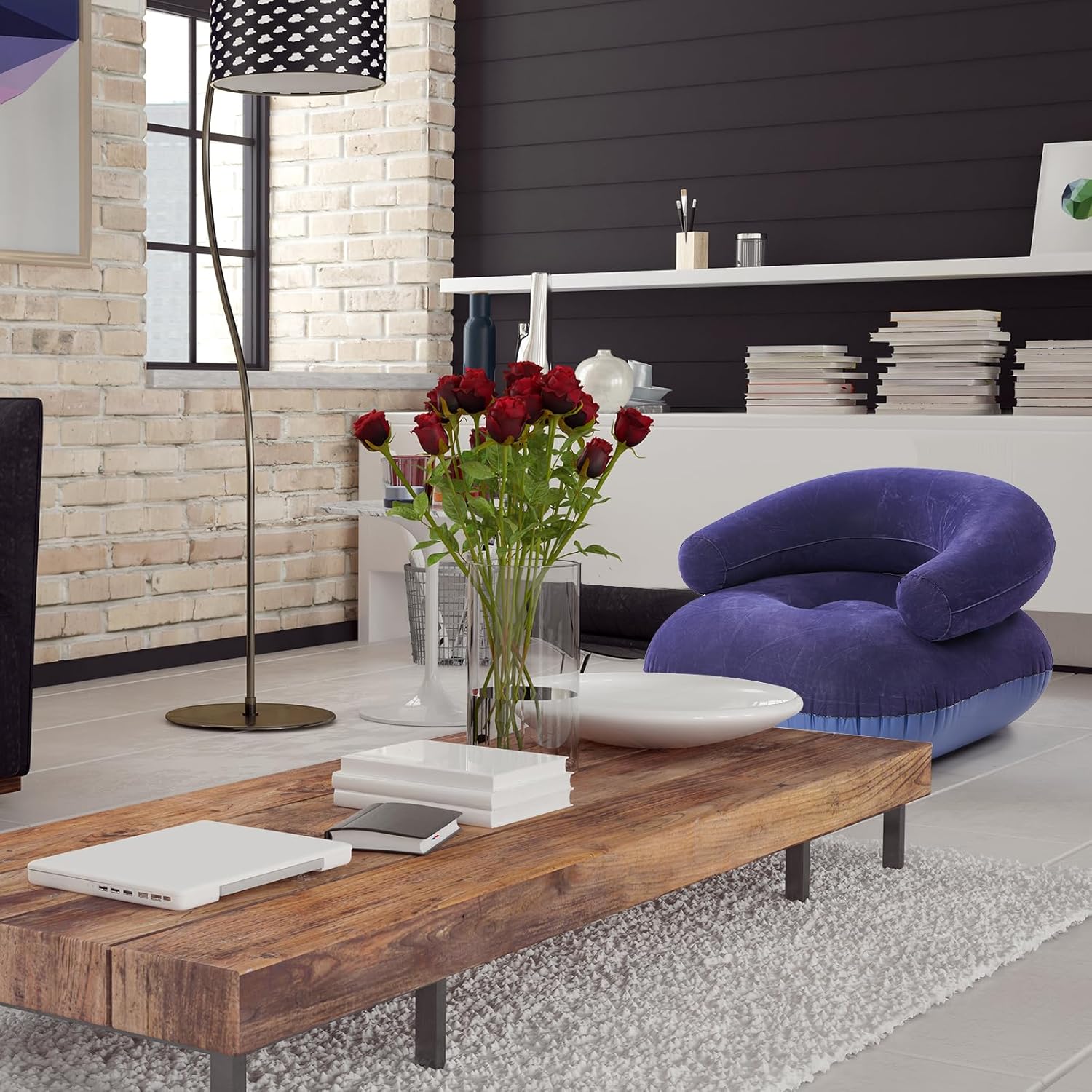 2 Pcs Inflatable Lounge Chair Deck Chair Lazy Sofa, Blow Up, Folding, Portable Couch for Home, Office Balcony, Floor Seating (Blue) 2 Blue