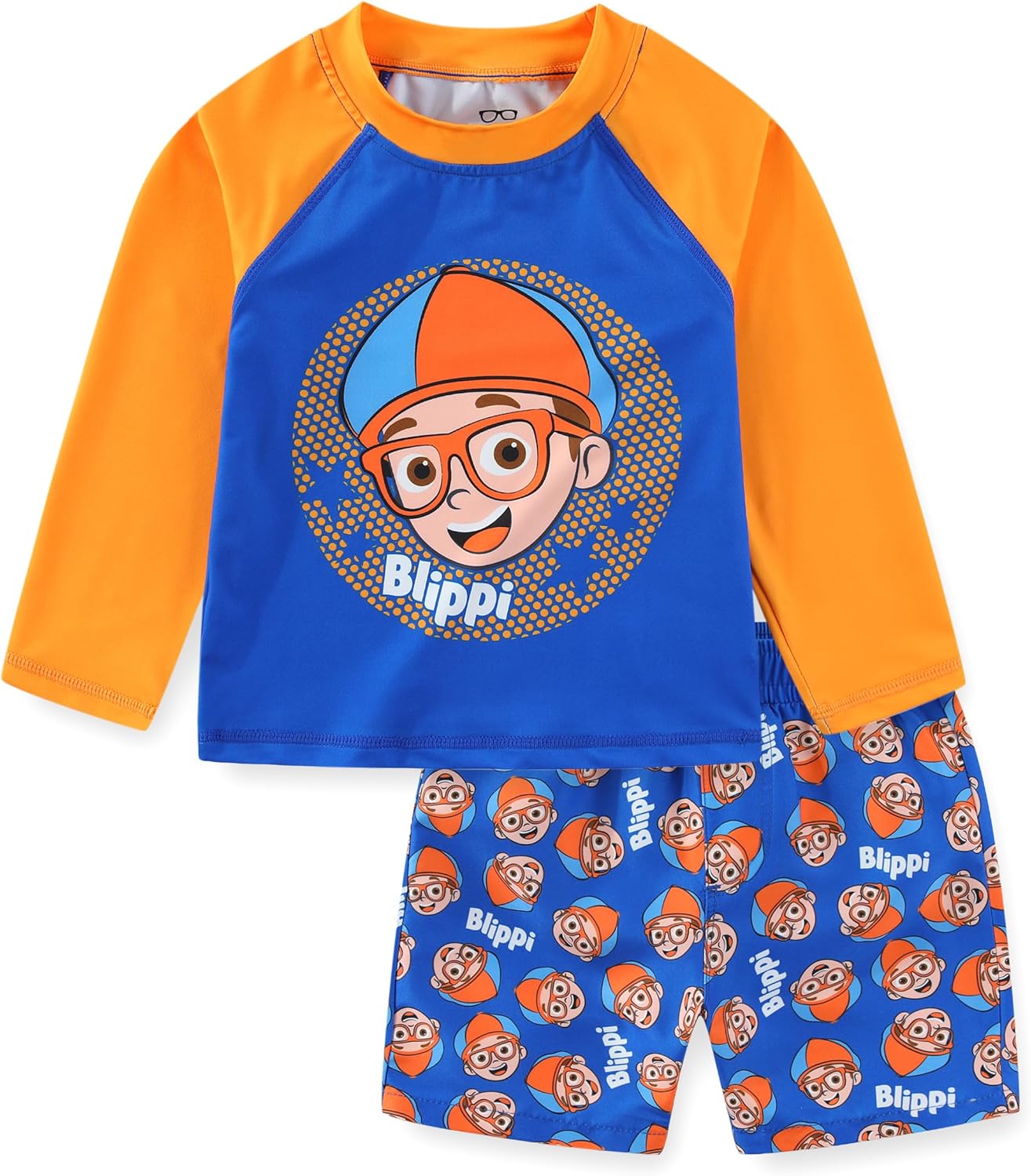 Blippi Boys UPF 50+ Rash Guard and Swim Trunks Swimsuit Set for Toddler and Big Kids