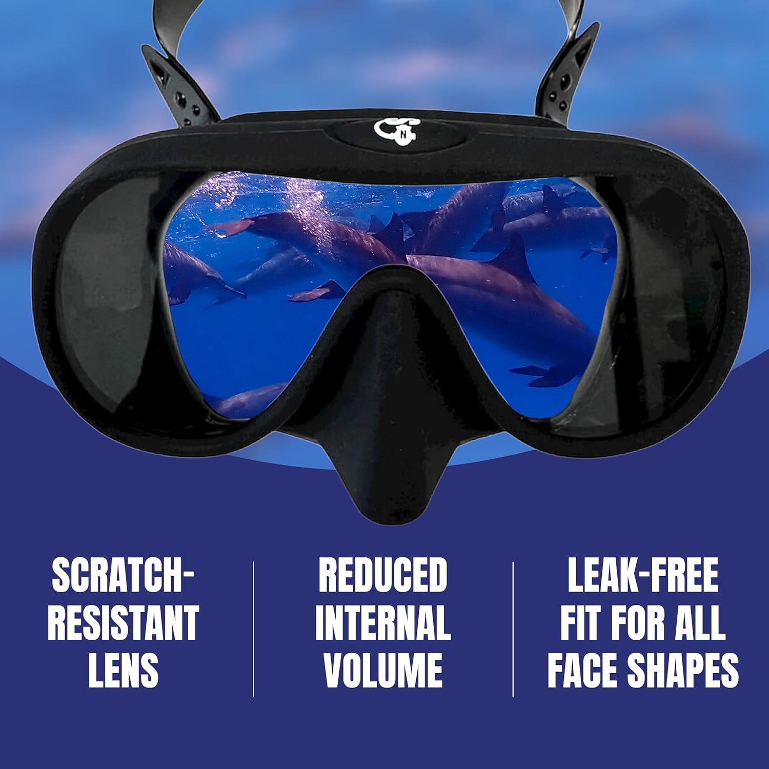 Spartacus Frameless Dive Mask, Ultra-Clear Low-Iron Glass, Wide View, Low Volume, 100% Silicone Skirt