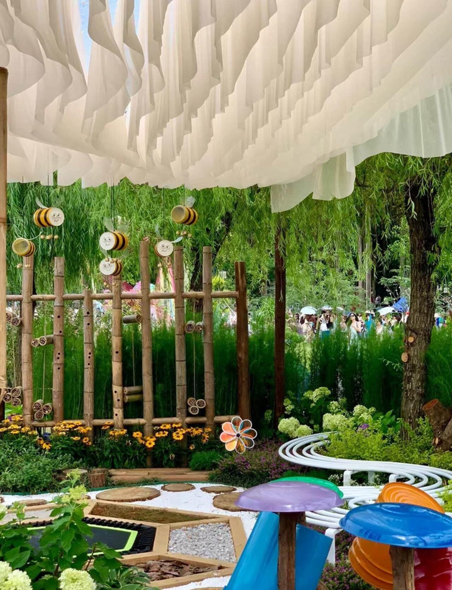 10er Pergola Stoffbahnen Hochzeit Decke Party Dekoration | Voile Stoffbahnen mit Drahtseil for Hochzeit, Events, Bühne und Garten(Wave,40x900cm/1.31x29.52ft)