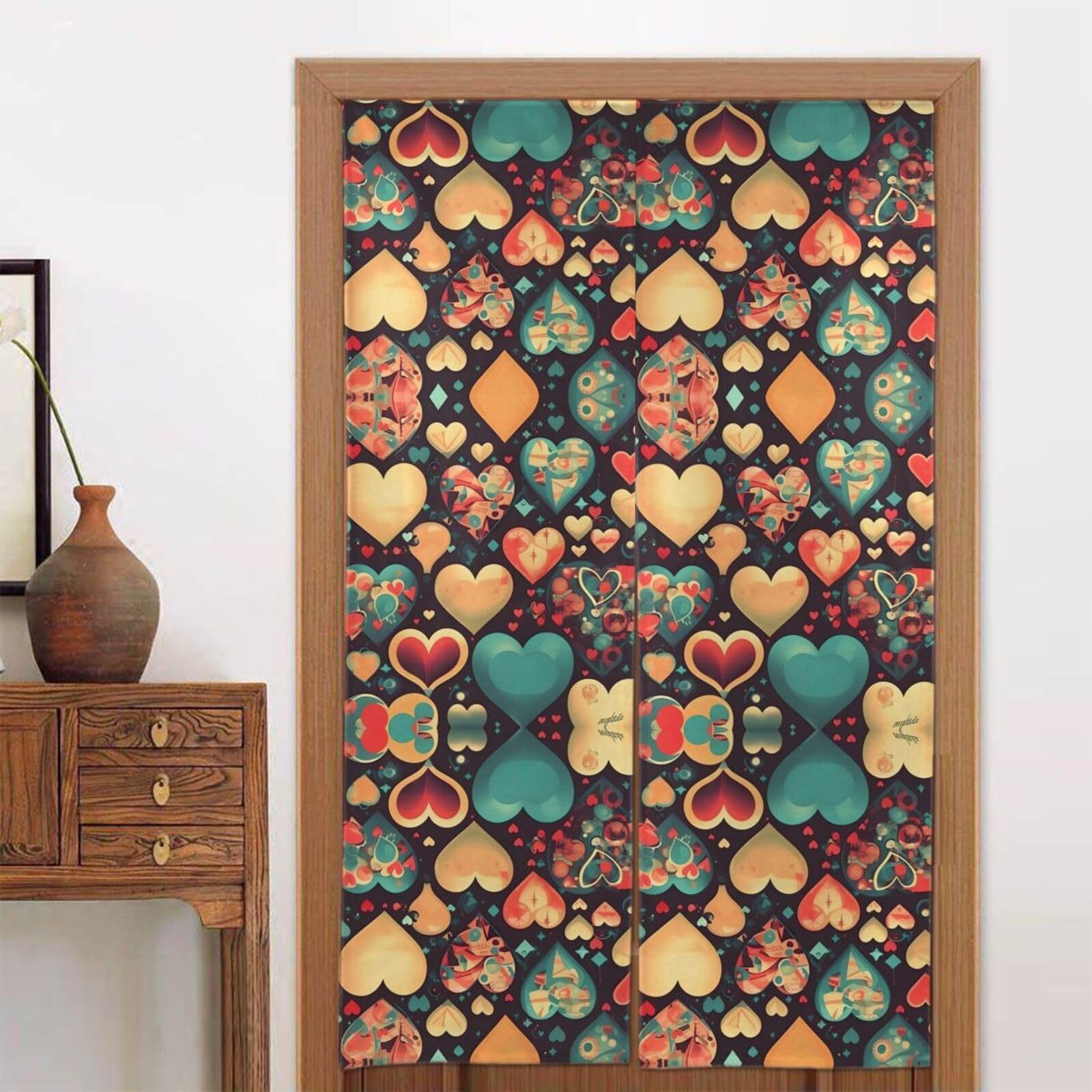 CNTDBU Colorful hearts Door Curtain 34x56 Inch-Room Divider Panel for Privacy, Entryway Screen for Kitchen Bedroom