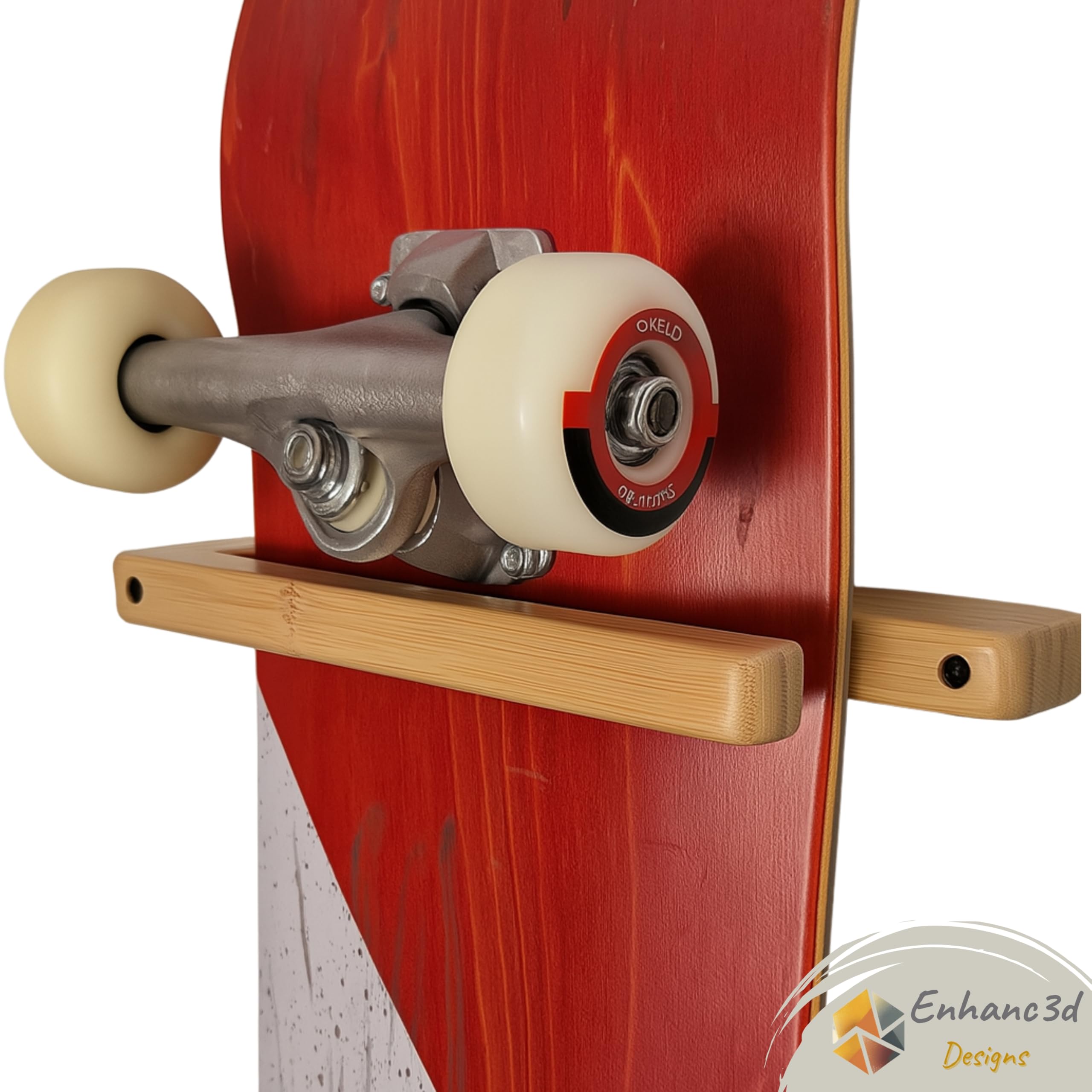 Supporto verticale per skateboard in legno di bambù, design moderno e robusto, gancio da parete per skateboard, supporto longboard da parete, progettato in Europa.
