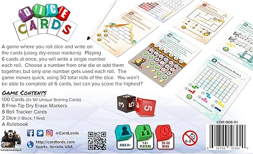 Miniatura 2 de CardLords Tarjetas de dados - 50 minijuegos únicos de rollo y escritura en una caja, juegos de cartas de estrategia, juego de fiesta familiar, a