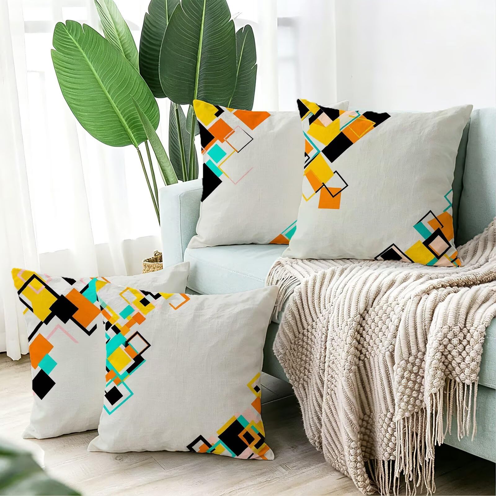 Beige Federe Cuscini Divano 65x65cm, Cuscini da Esterno Set de 4, Cod-42 | Velour Copricuscini Decorativi Letto Arredo, per Letto, Soggiorno, Giardino, Esterno, Casa Decorazione Set di 4 Geometria