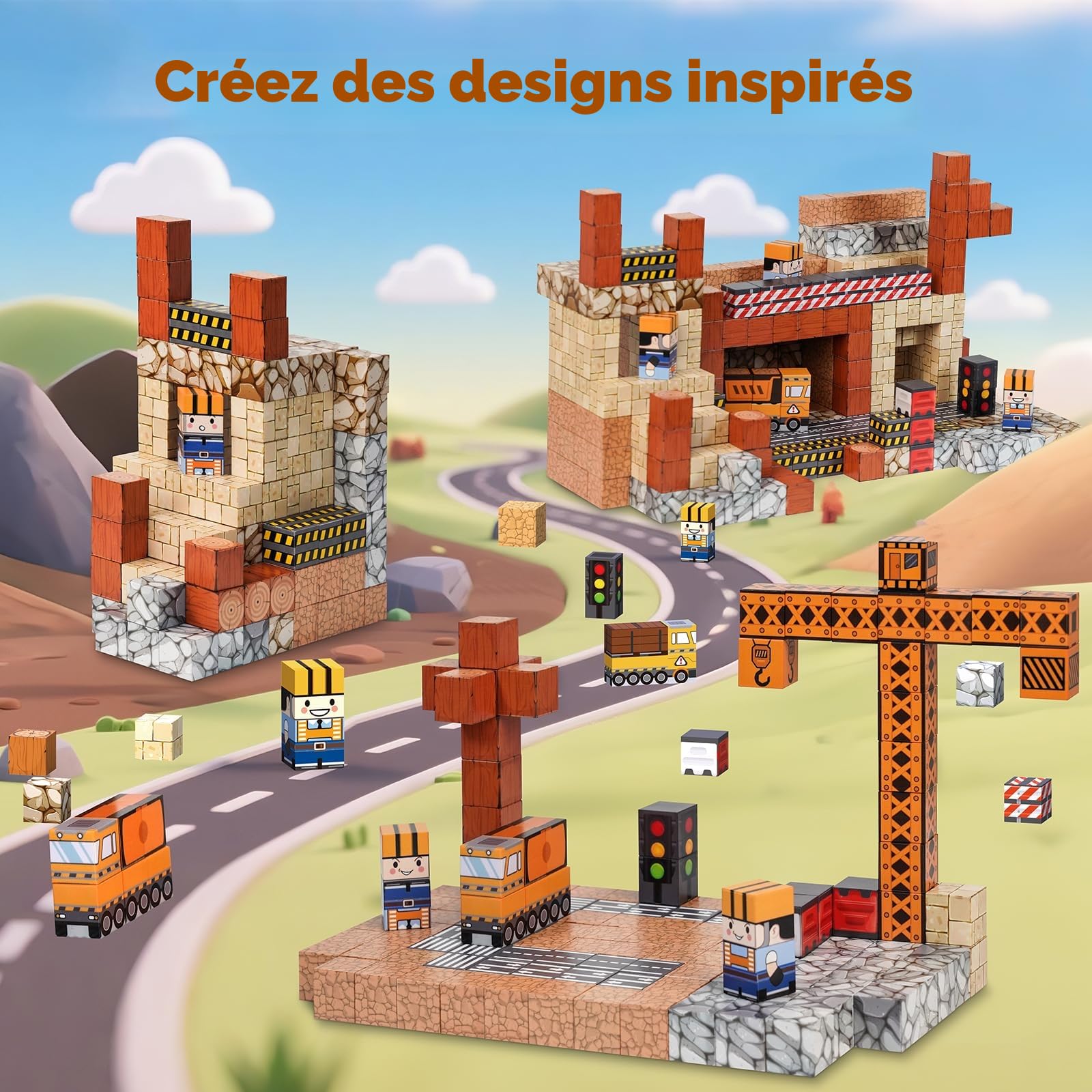Construction Magnetique Enfant, 150 Pièces Bloc de Construction Magnétiques,Cube Magnétique Jouets pour Enfants- Montessori Magnetic Blocks pour 3-12 Ans Garçon Fille