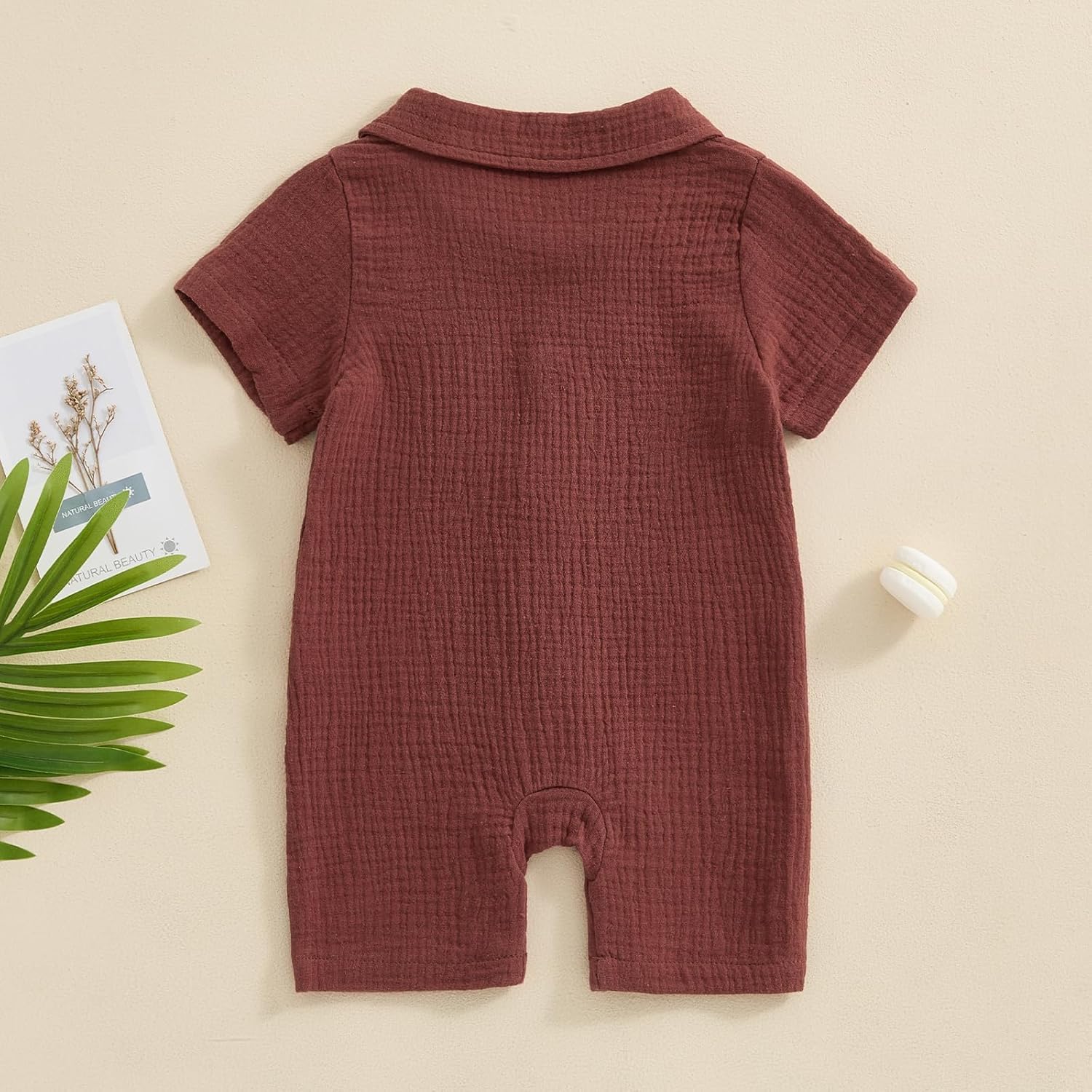 Honganda Summer Baby Boy Cotton Linen Jumpsuit Short Sleeve Button Down Playsuit Romper One Piece Outfit 0-24M - Image 3