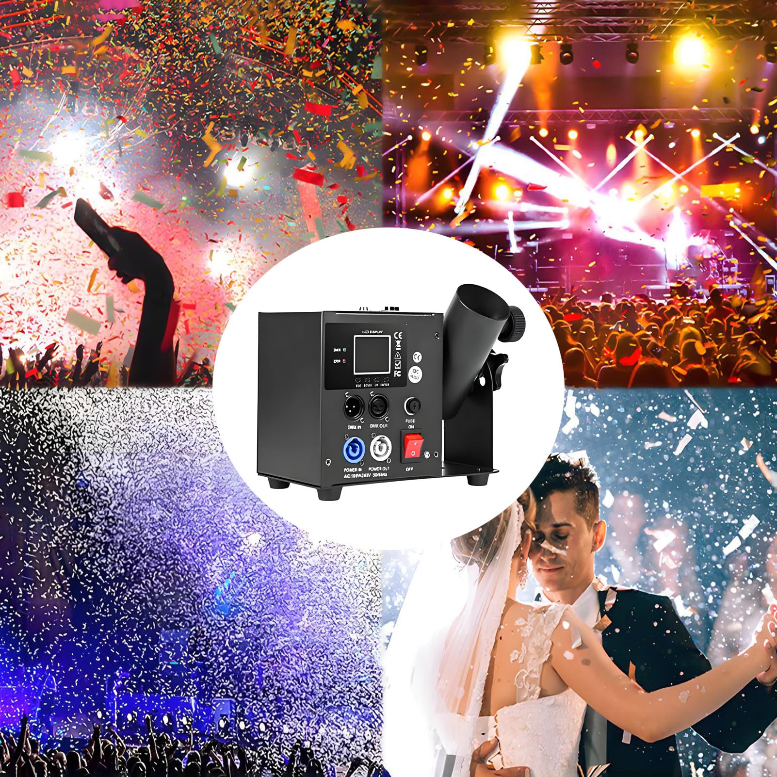 Elektrische Konfettikanone mit DMX/Fernbedienung, Professionelle Konfettiwerfer, Elektrischer Konfettiblaster, 25 Konfetti Shooter 80cm für Hochzeits-Disko-Show-Club-Bühnenparty 1shot-25pcs