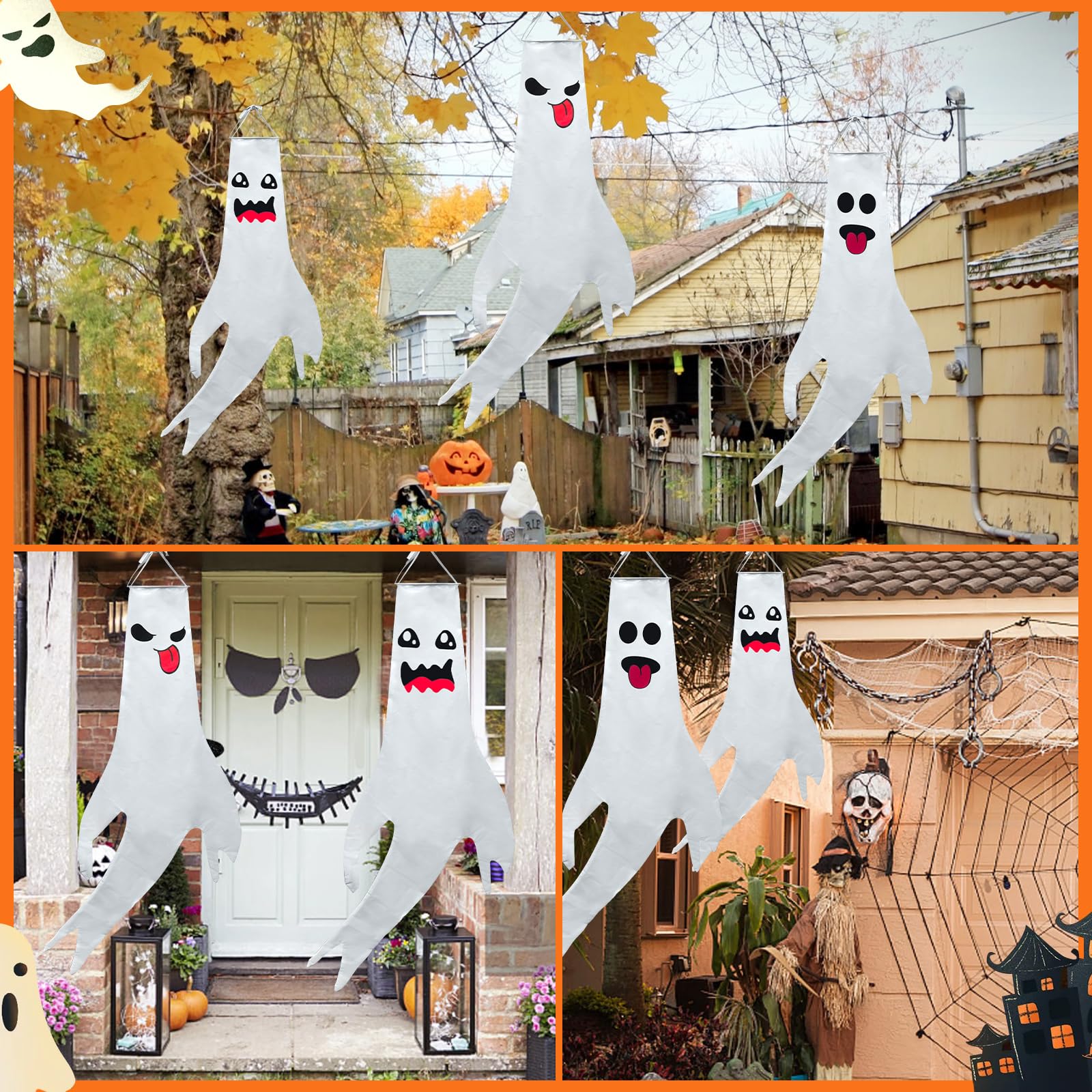 3x Halloween Geister LED Windsäcke 60cm – Grusel-Deko Für Garten, Party & Terrasse