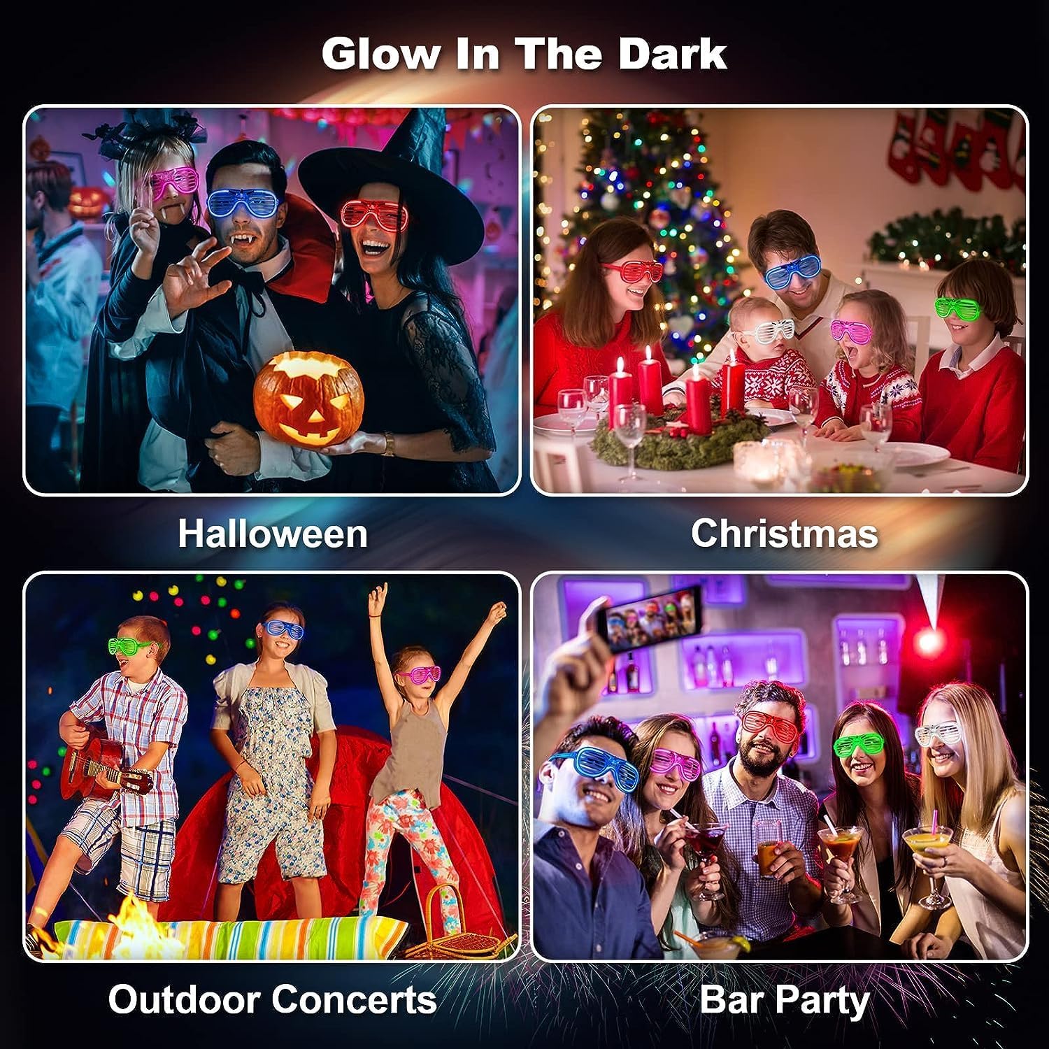 Gafas de neón para fiesta, 30 unidades, con luz LED, para cumpleaños, festivales, bodas, clubes, bailes de los años 80, discoteca, accesorios novedosos, suministros de fiesta intermitentes