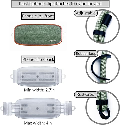Miniatura 2 de WAAVA Clip cruzado para teléfono celular, correa ajustable para el cuello, elegante dije para teléfono, accesorio universal para teléfono, Verde