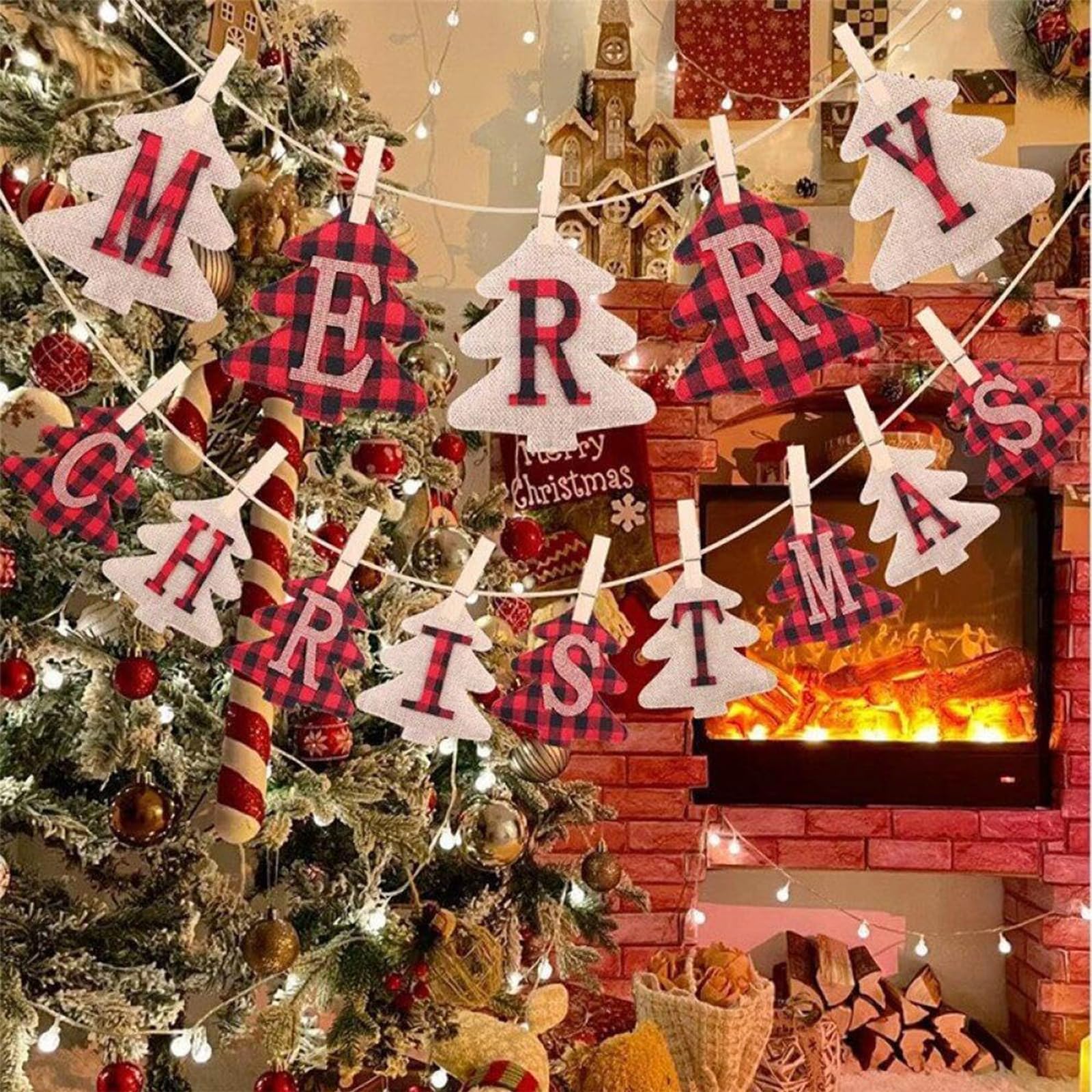 OYDASChristmas Decorations Bunting Garland Letters Garland, Christmas Tree Shape Banner for Indoor & Outdoor Christmas Party Home Decoration Hanging