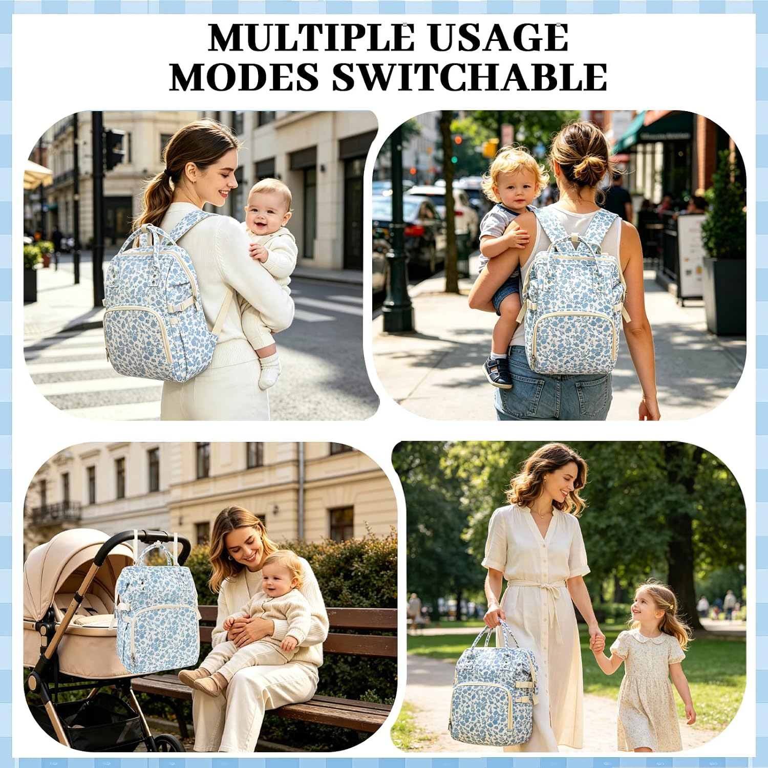 rain bunny Diaper Bag Backpack, Baby Diaper Backpack for Mom, Large Capacity Travel Nappy Bag for Boys Girls with Stroller Straps (Blue)