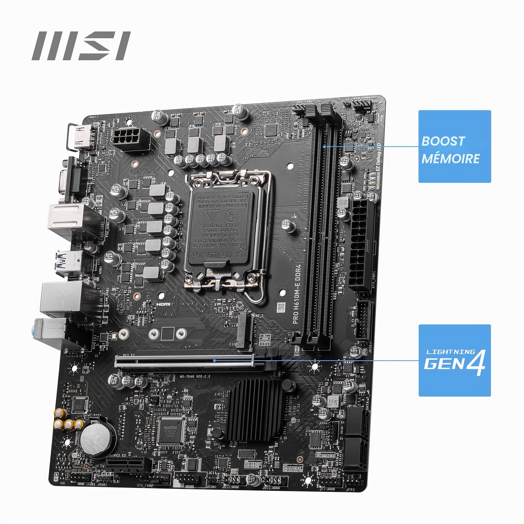 MSI Pro H610M-E DDR4 Carte mère, Micro-ATX - pour processeur Intel de 14e, 13e et 12e gén., LGA 1700 - DDR4 Memory Boost 3200MHz/MAX, PCIe 4.0 x16, M.2 Gen3
