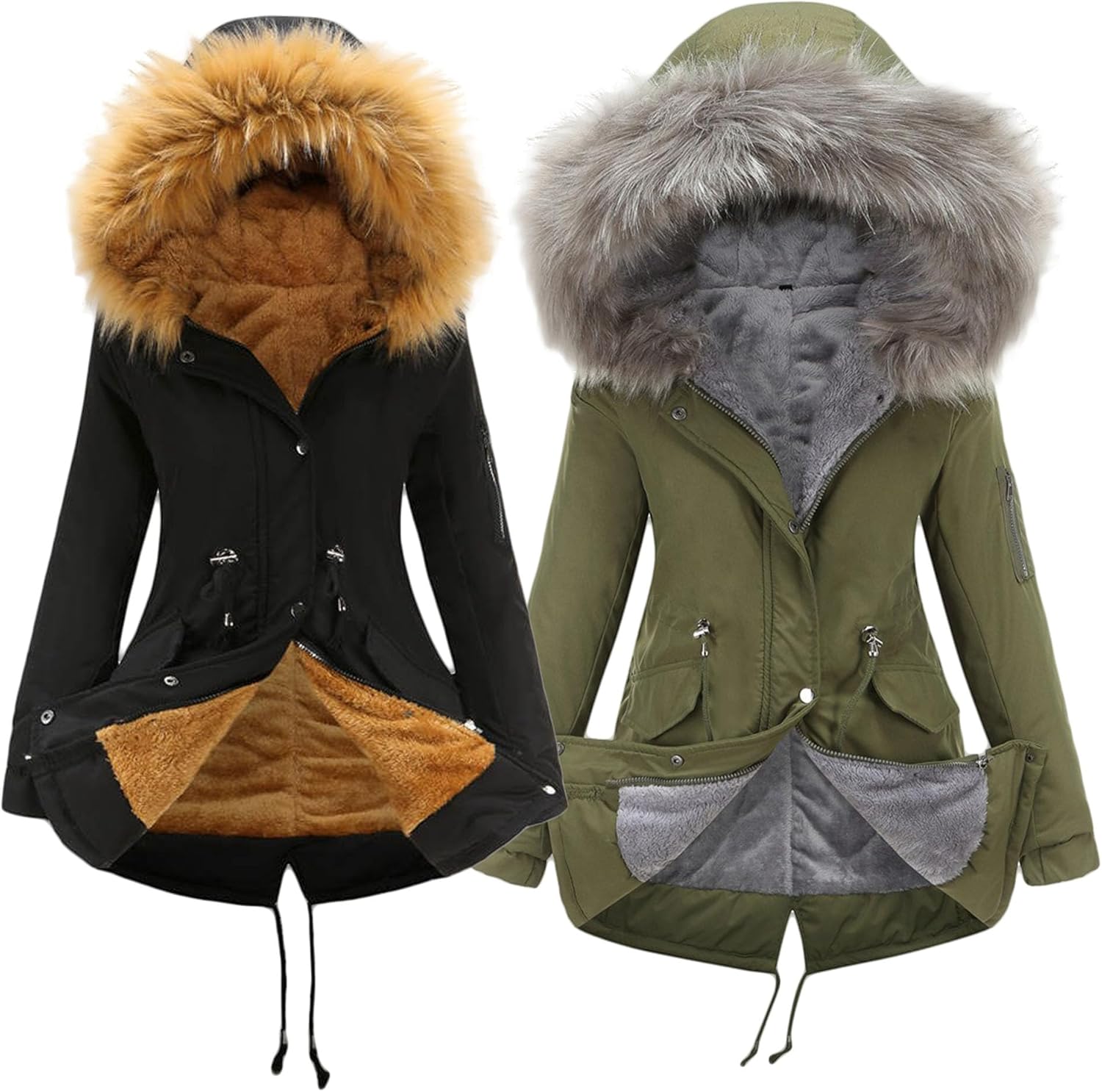 JEKE-DG Women's Warm Thicken Solid Parka Jacket Mid-Length Casual Military Anorak Jacket Casual Comfort Winter Outerwear