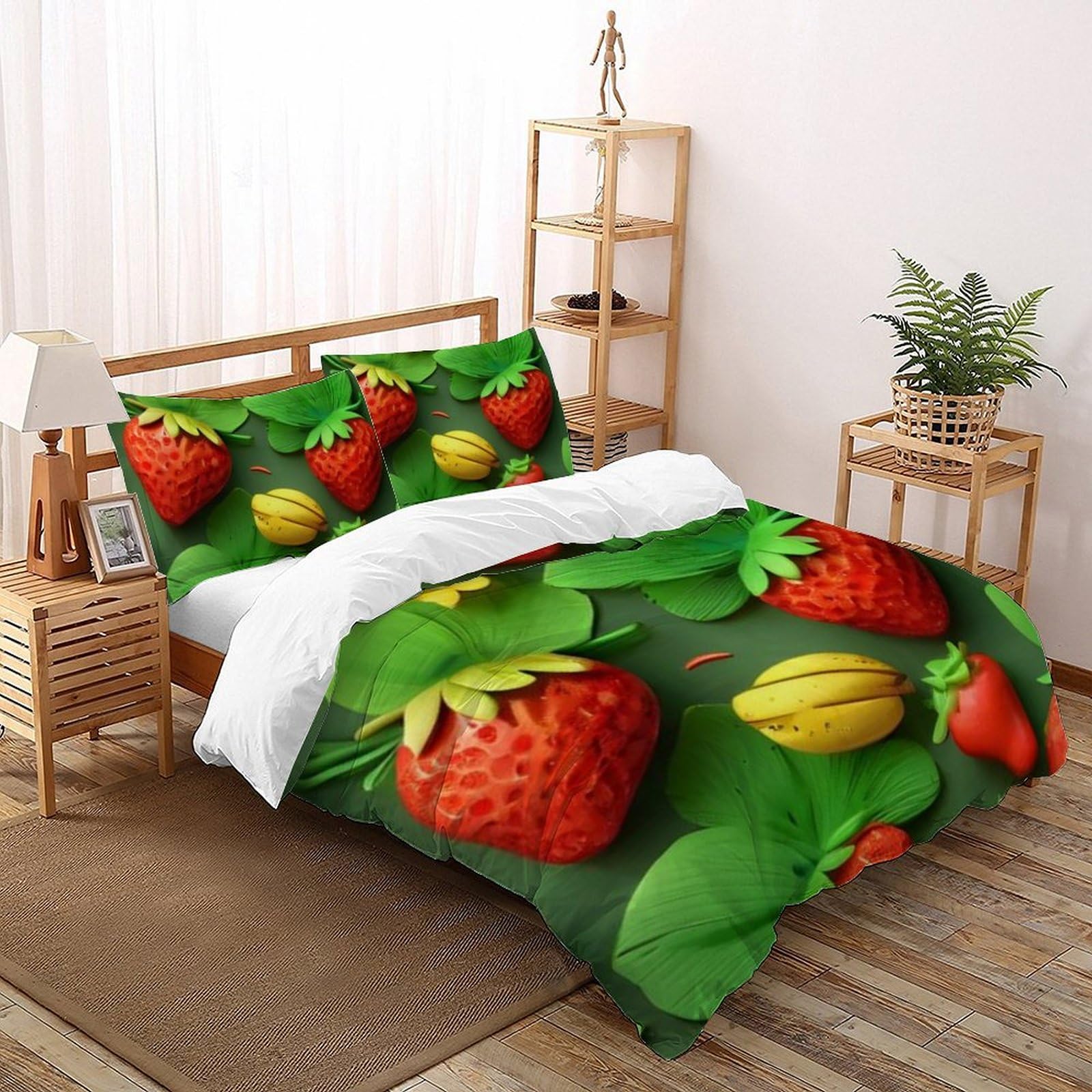 Housse de couette king fraises bananes en microfibre pour lit enfant 220x240