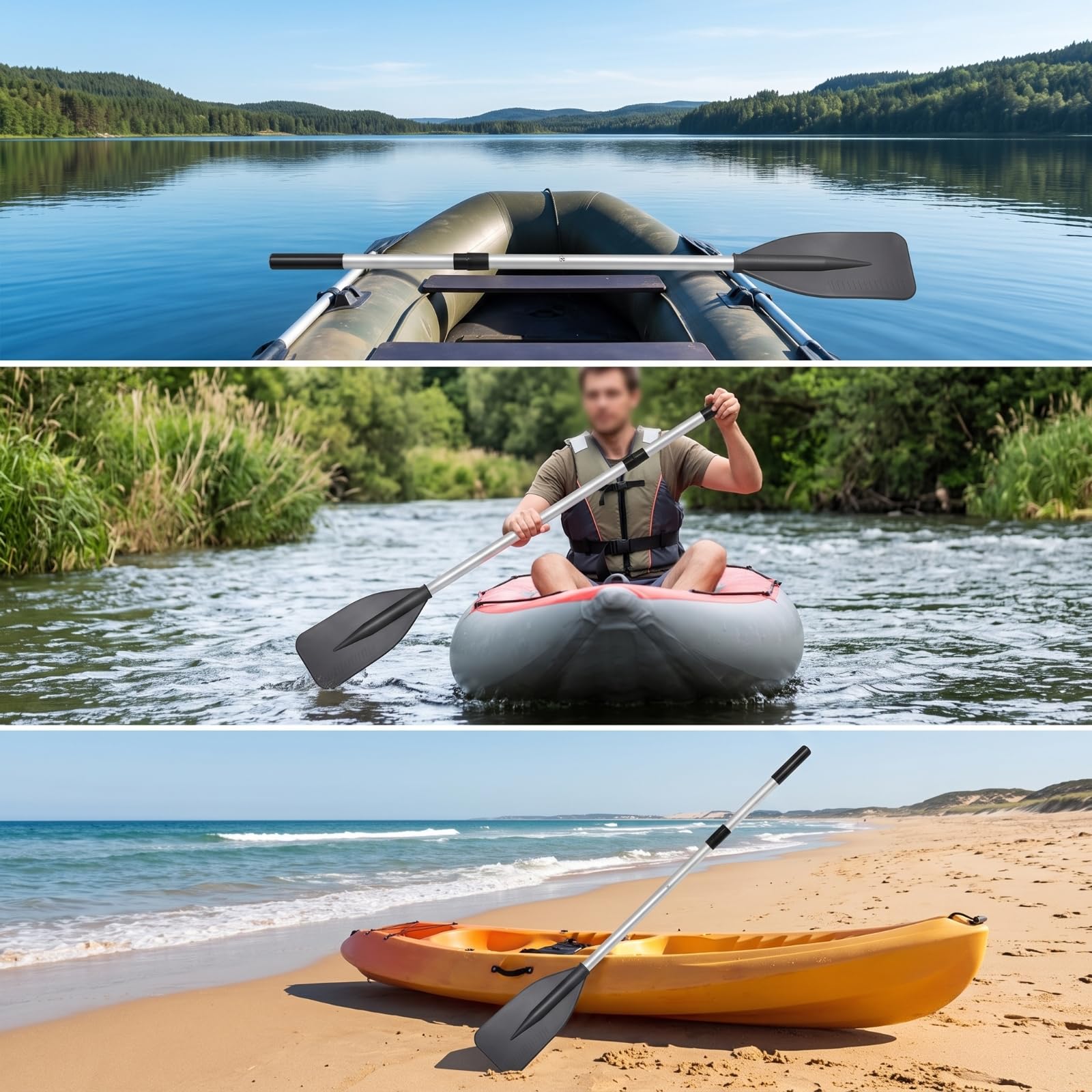 Coppia di Pagaie per Kayak con Albero in Alluminio Argento da 1180 Pale in Nylon Antiscivolo per Gommone E Barca Pneumatica Adatta per Remata E Sport Acquatici