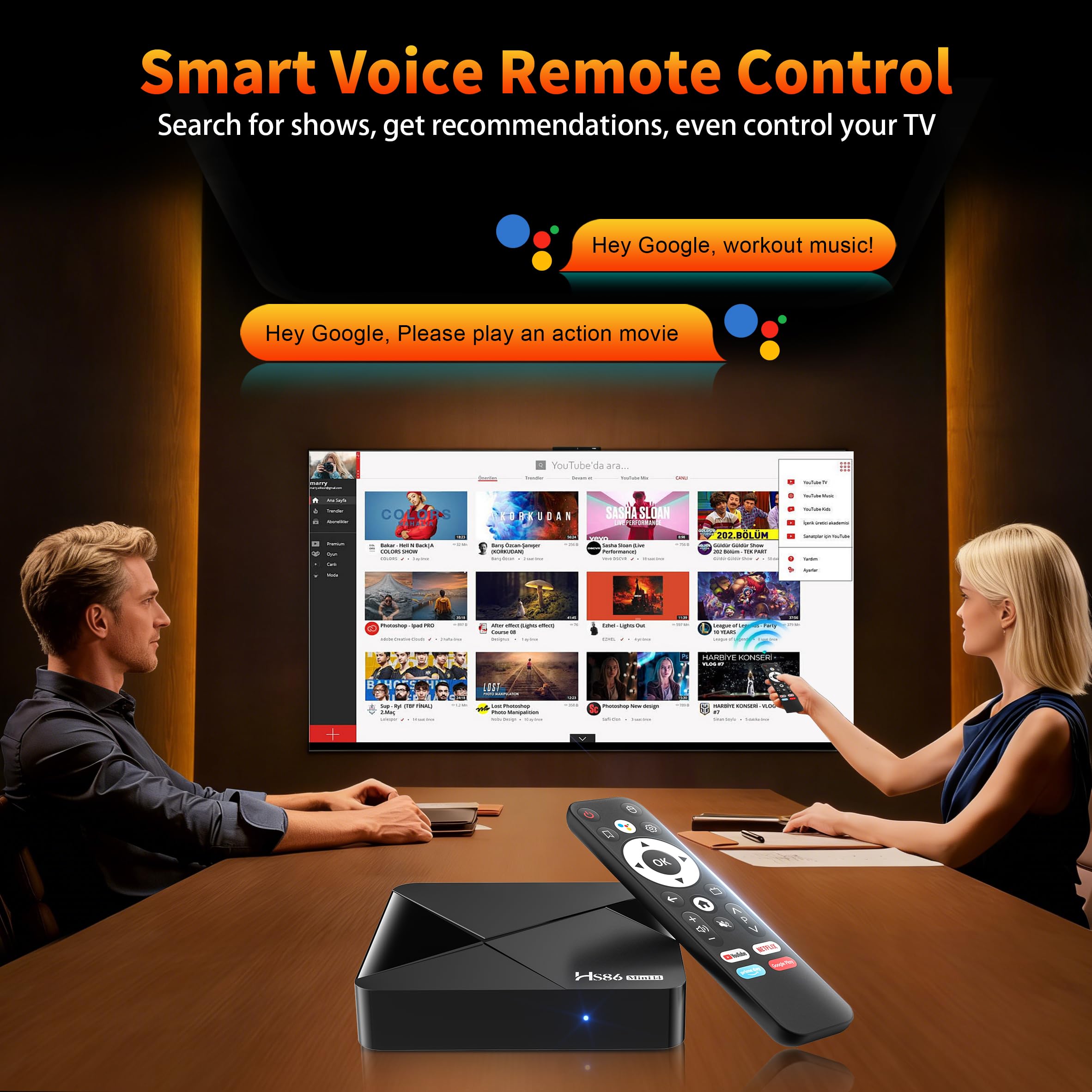 HS86 MINI14 Android 14.0 TV Box 4K 60FPS, UHD Smart TV Box Android 2 Go de RAM 16 Go ROM RK3518 Quad-Core 32 Bits Cortex-A53, 2,4 GHz/5,0 GHz Double Wifi6 10/100 M LAN Enternet Bluetooth 5.4 USB3.0
